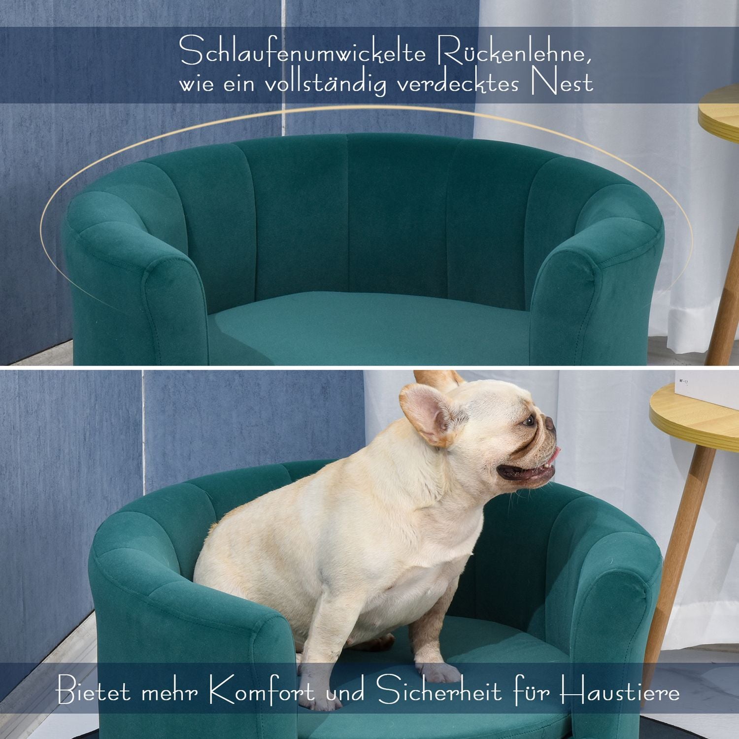 Hundeseng Elegant hundesofa med blødt betræk og træben, 65x64x37 cm