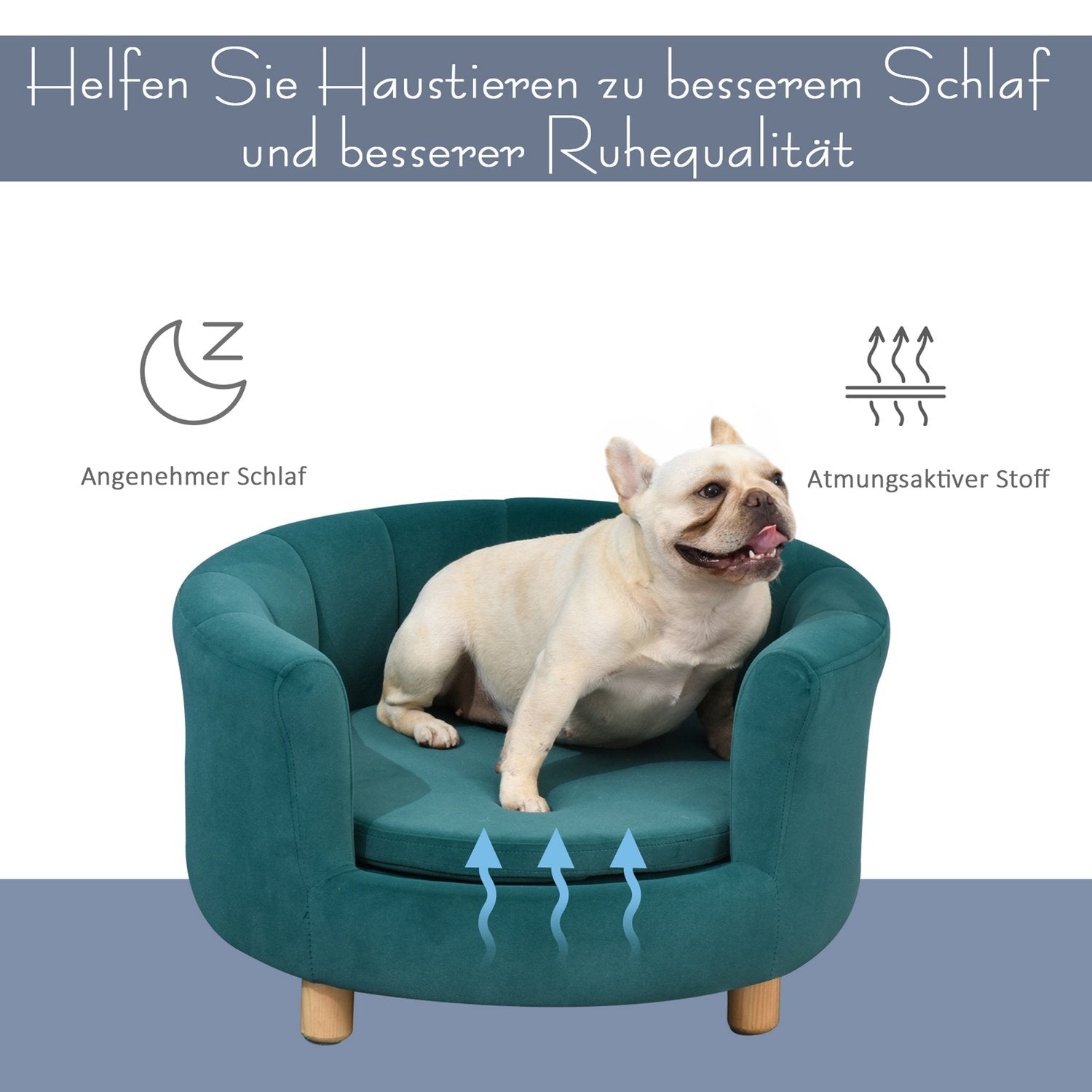 Hundeseng Elegant hundesofa med blødt betræk og træben, 65x64x37 cm