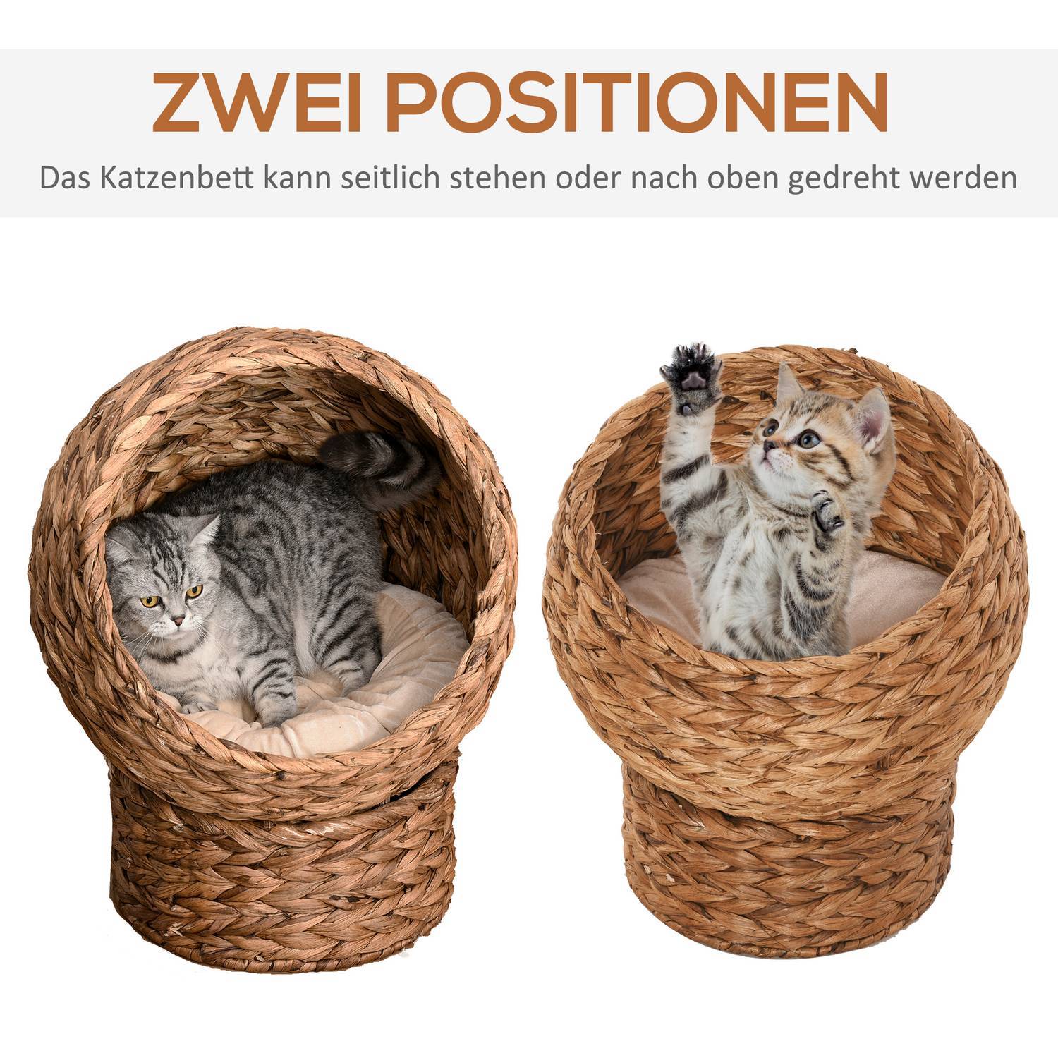 Rattan Cat Cave Cat Bed med pude, Vandhyacint kæledyrsseng, lysebrun, 50X42X60Cm