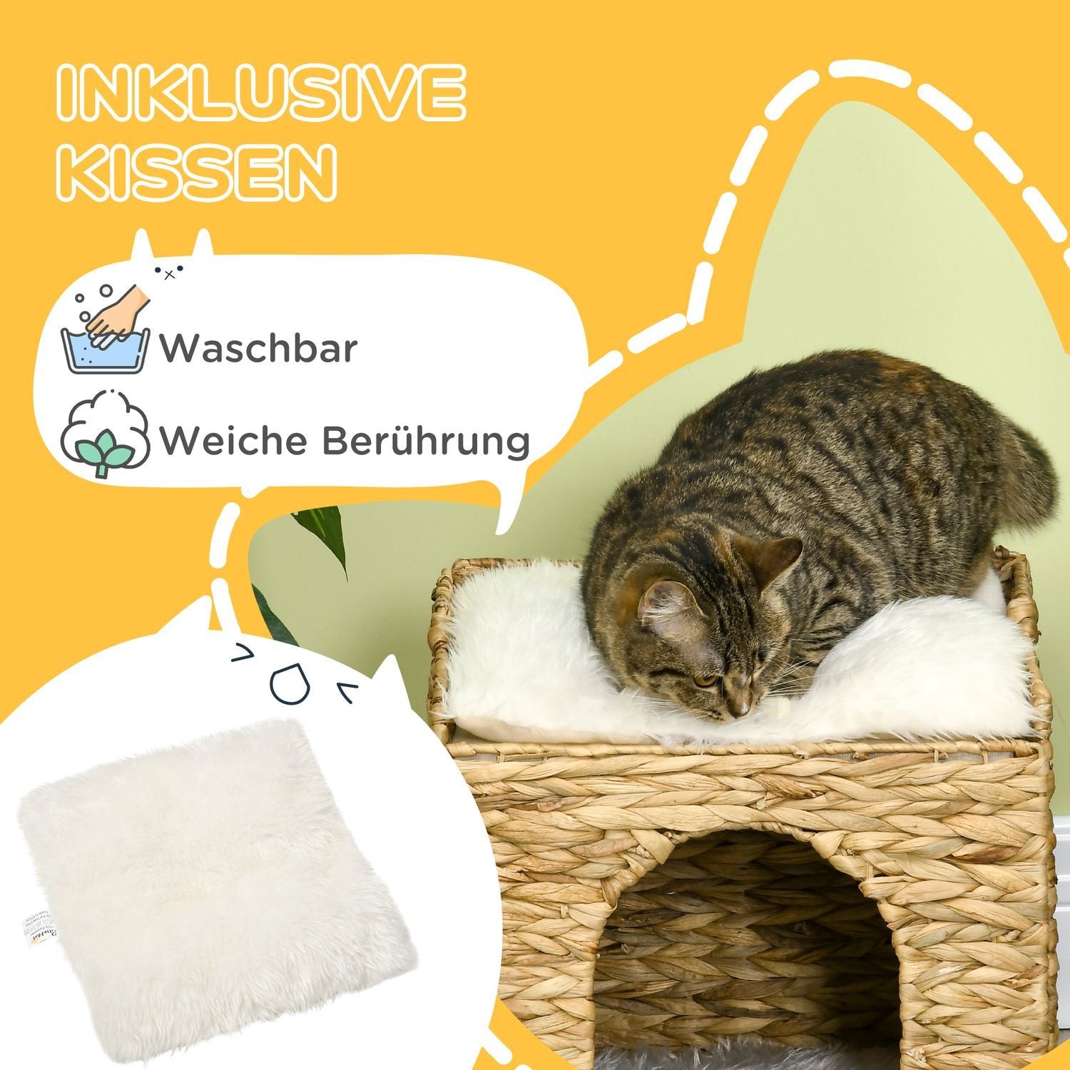 Rattan Cat Cave 2-Level Pude Vandhyacint Brun Op til 5 Kg