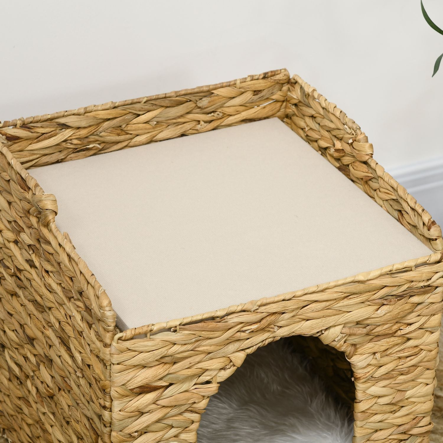 Rattan Cat Cave 2-Level Pude Vandhyacint Brun Op til 5 Kg