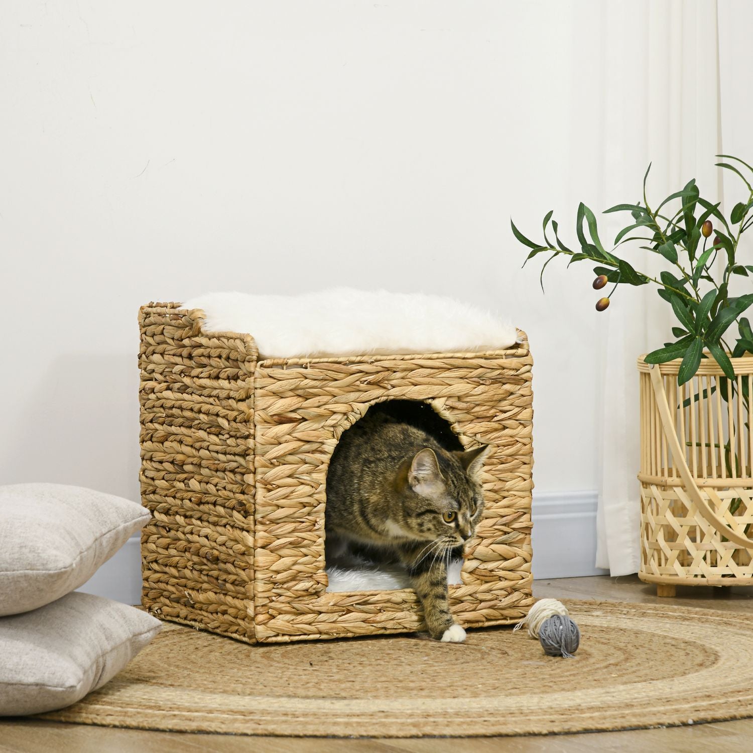 Rattan Cat Cave 2-Level Pude Vandhyacint Brun Op til 5 Kg