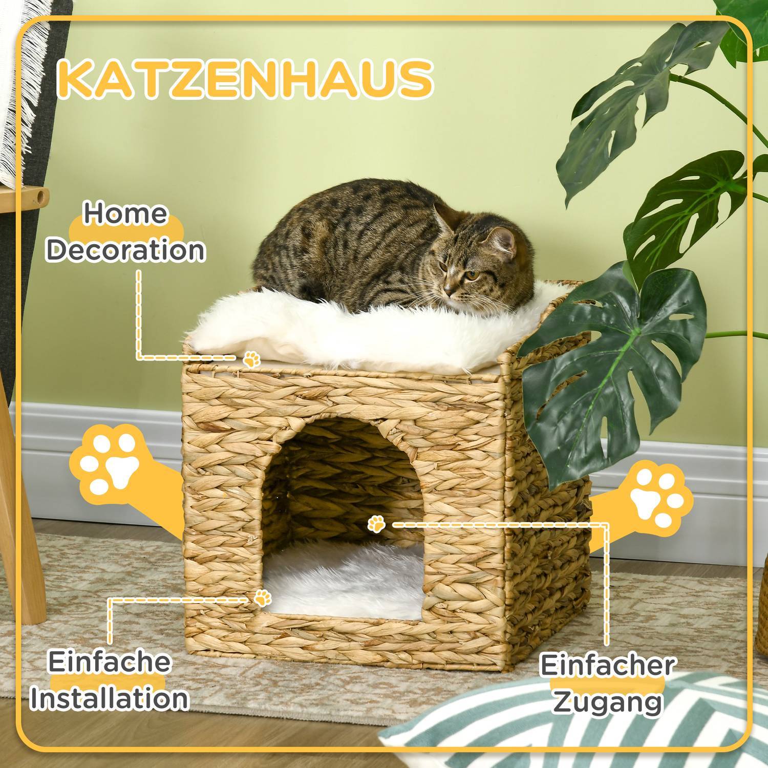 Rattan Cat Cave 2-Level Pude Vandhyacint Brun Op til 5 Kg