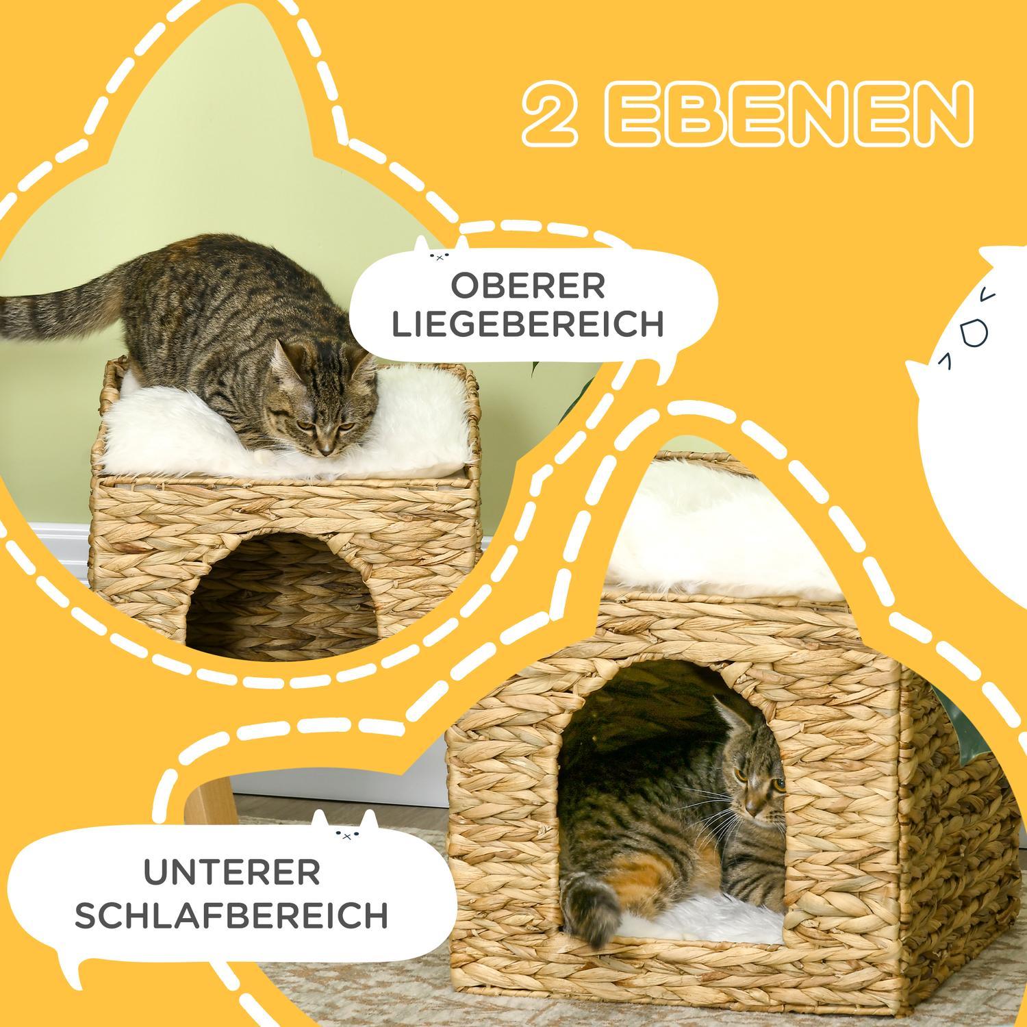 Rattan Cat Cave 2-Level Pude Vandhyacint Brun Op til 5 Kg