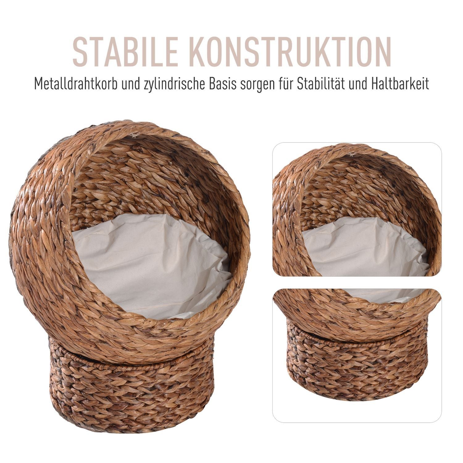 Rattan Cat Basket Komfortabel katteseng med pude, vandhyacint kæledyrsseng, lysebrun, 42X33X52Cm