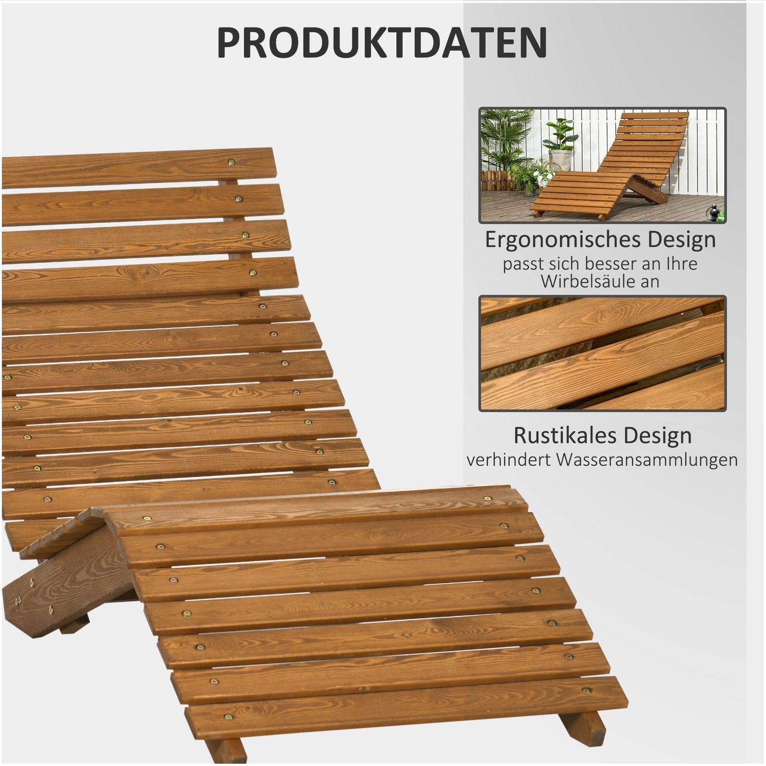 Solstol, Solstol, Trädgårdsstol, Relaxstol För Pool, Balkong, Upp Till 120 Kg, Massivt Trä, Teak, 66X170X77Cm