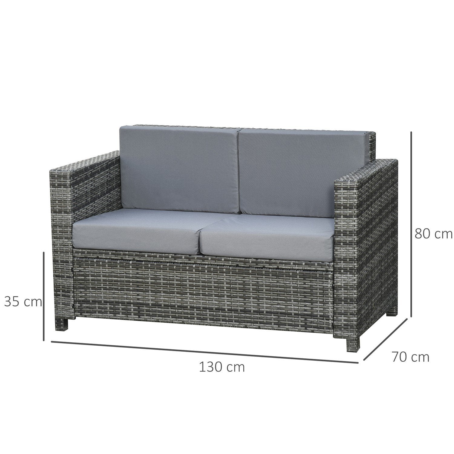 Pude, metal og polyester, 130x70x80 cm, til terrasse og altan