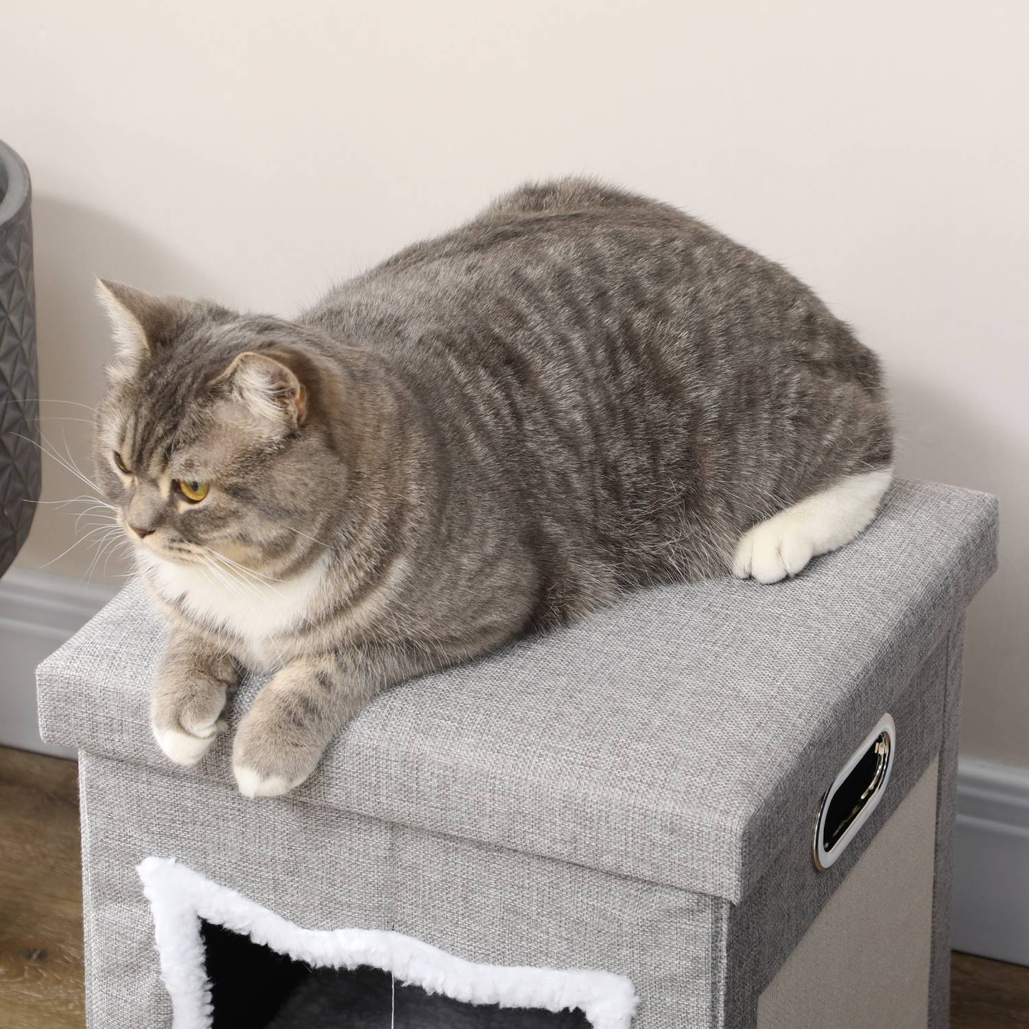 Cat Cave Ottoman Med Kudde Och Repmatta Spelboll Anti-Slip Grå Polyester För Katter