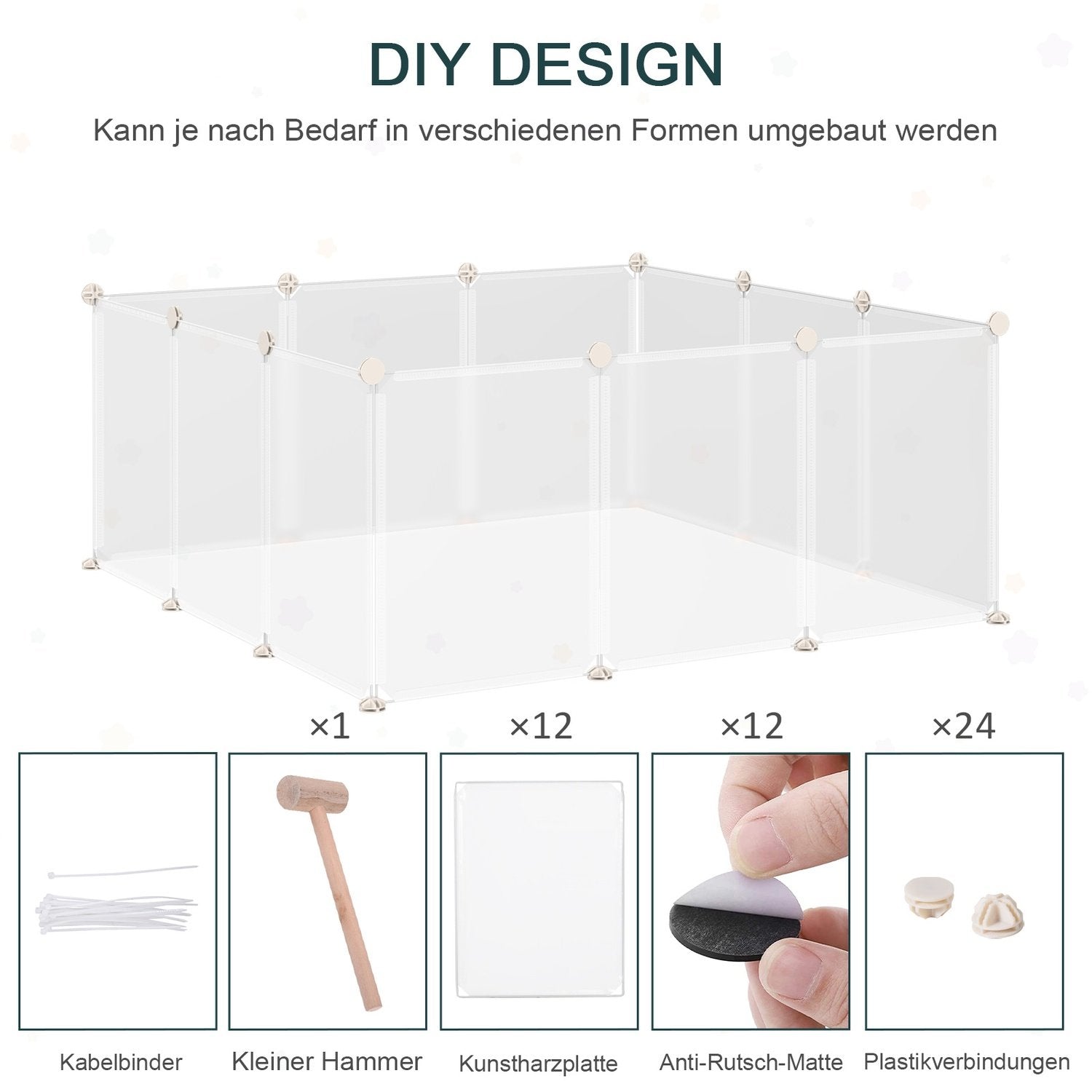 Udendørs hegn DIY mesh hegn små kæledyr 12 paneler indendørs hvid 105X105X45Cm