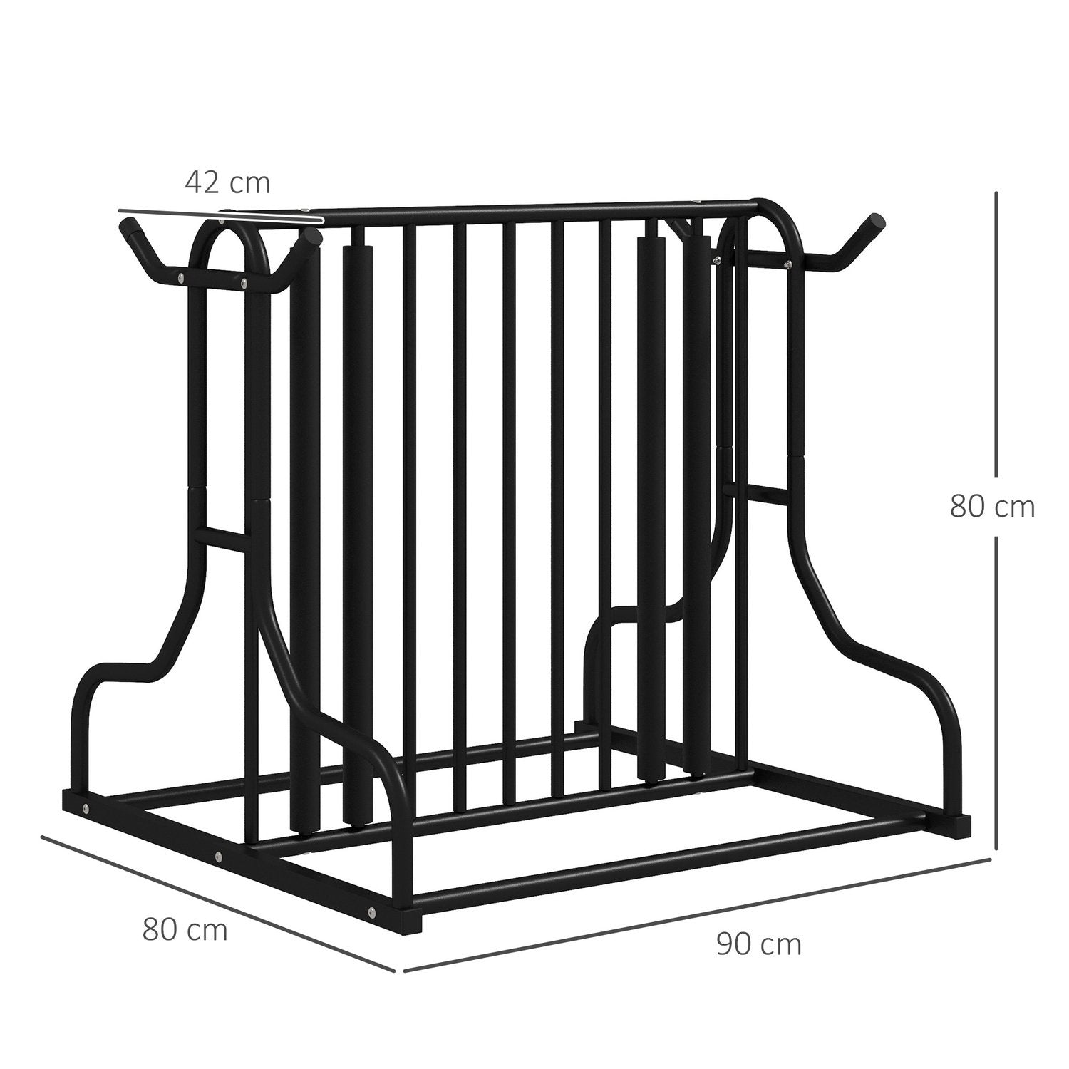 Cykelstativ, Multipelstativ, Vejrbestandig, Til op til 4 cykler, På begge sider, Stål, Sort, 90X80X80Cm