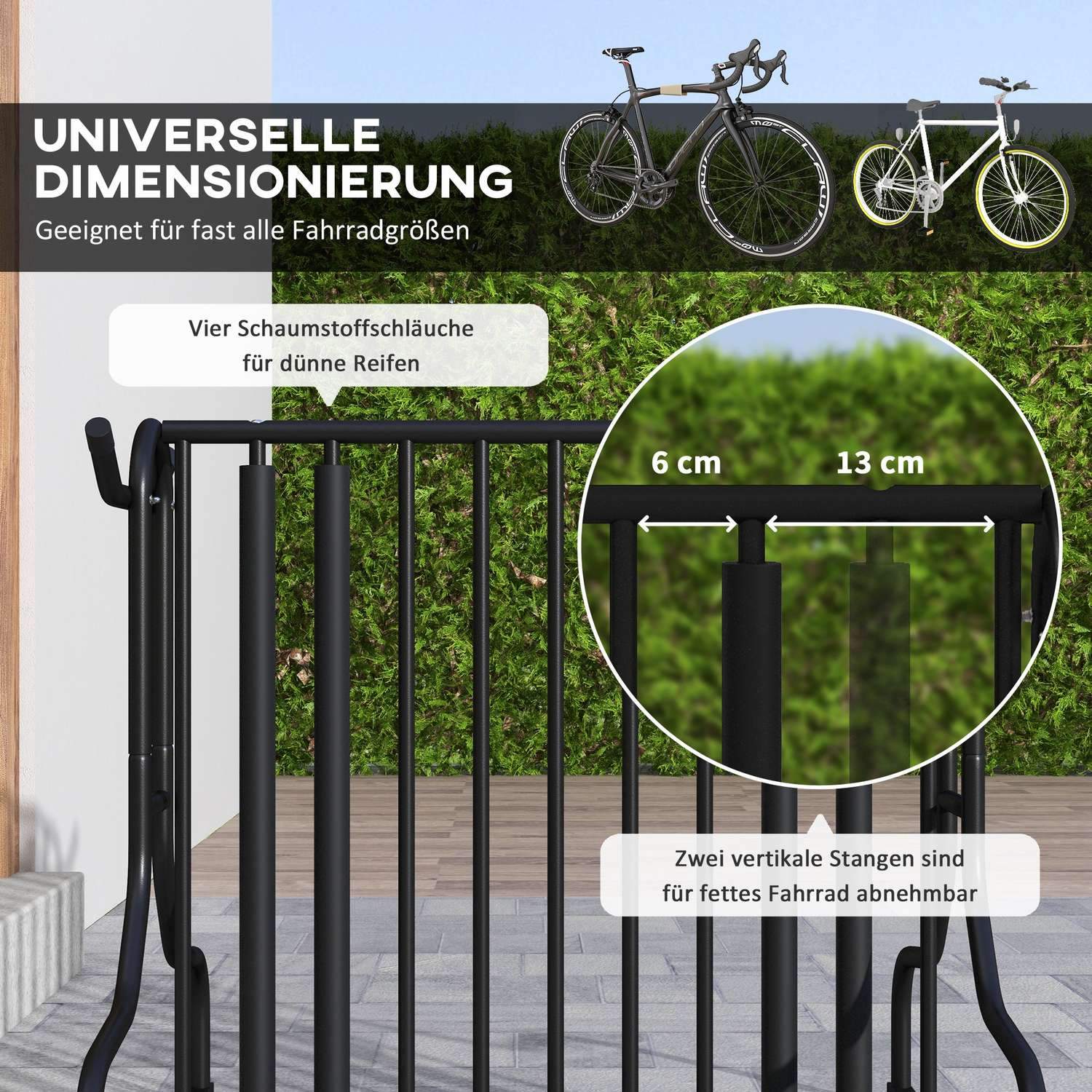 Cykelstativ, Multipelstativ, Vejrbestandig, Til op til 4 cykler, På begge sider, Stål, Sort, 90X80X80Cm