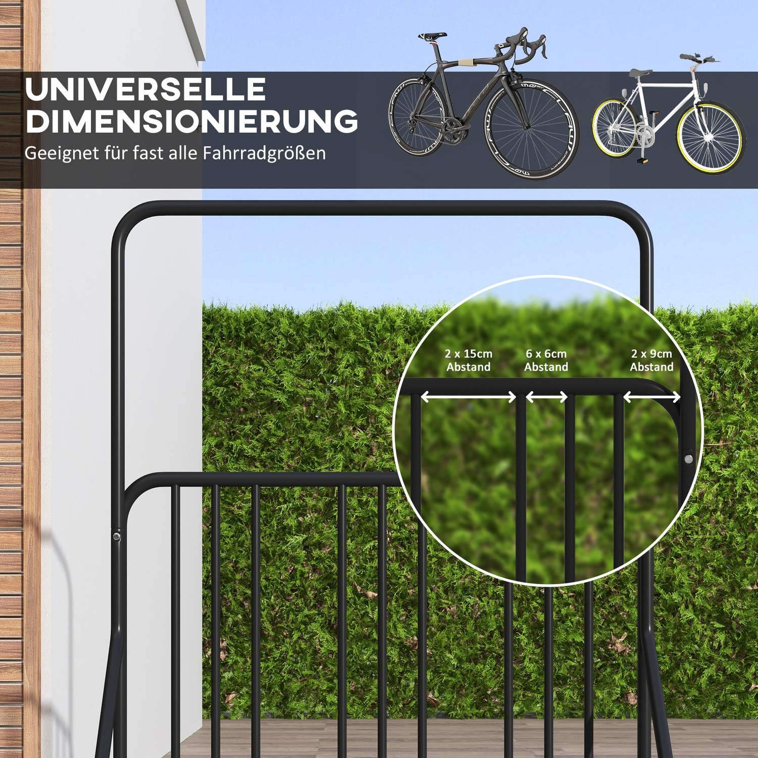 Cykelstativ med håndtag, flere stativer på begge sider, vejrbestandig, op til 4 cykler, stål, sort, 102X92X130Cm