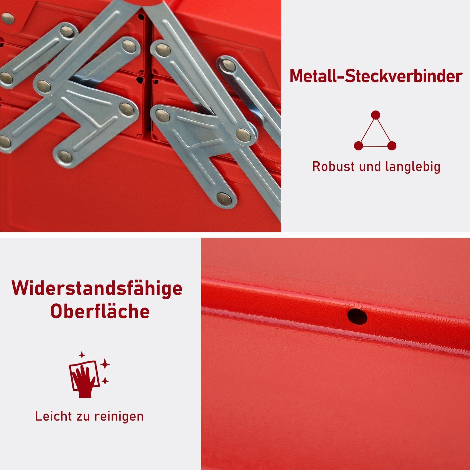 Værktøjskasse Pladsbesparende Værktøjskasse med 5 rum, hængsler, stabil, stål (Spcc), rød, 45X22,5X34,5 cm