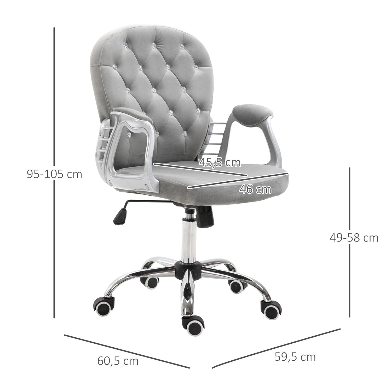 Skrivebordsstol Ergonomisk kontorstol med polstret ryglæn, Grå, 59,5X60,5X95-105 cm