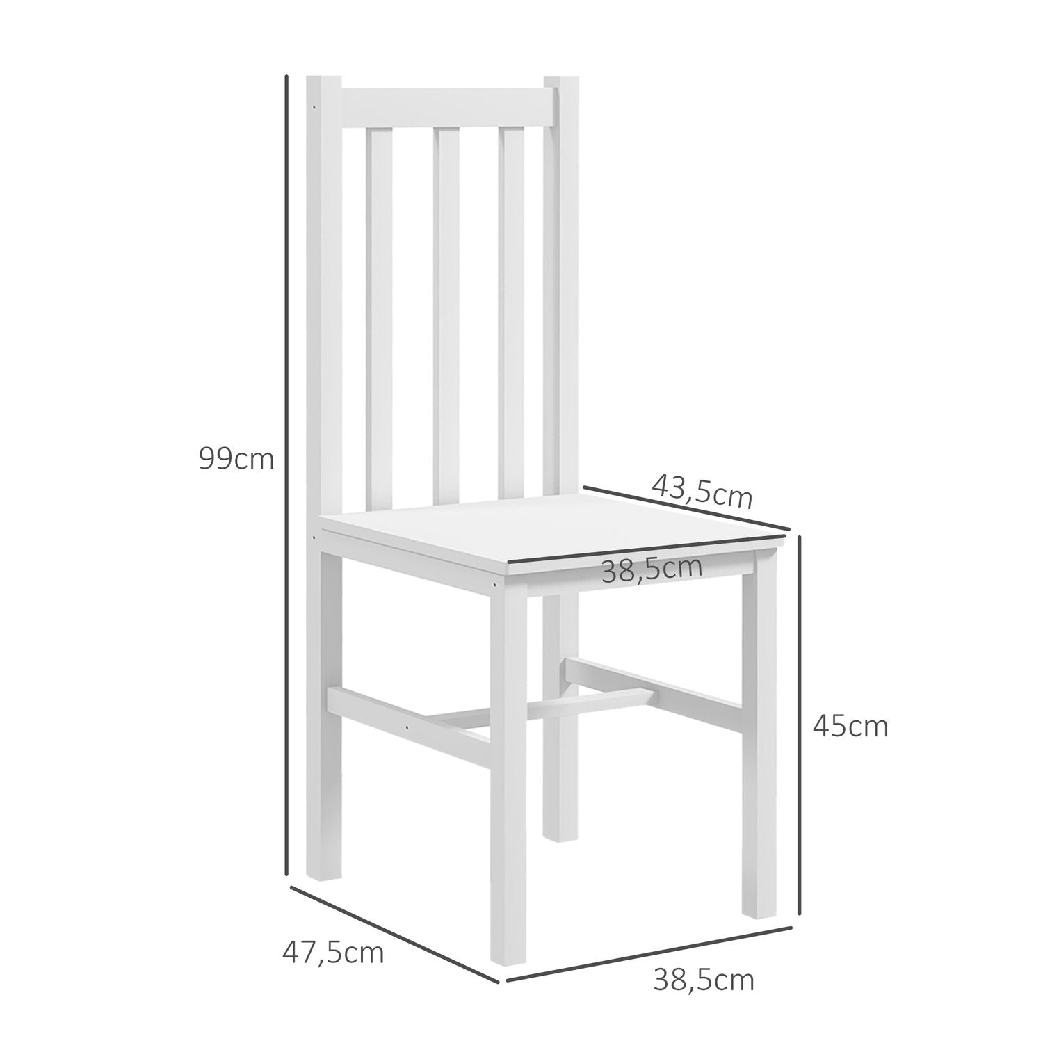 Matstolar, Set Med 2 Köksstolar, Matstolar Med Ryggstöd, Vardagsrumsstolar För Kök, Matsal, Bärförmåga Upp Till 120 Kg, Furu, Vit