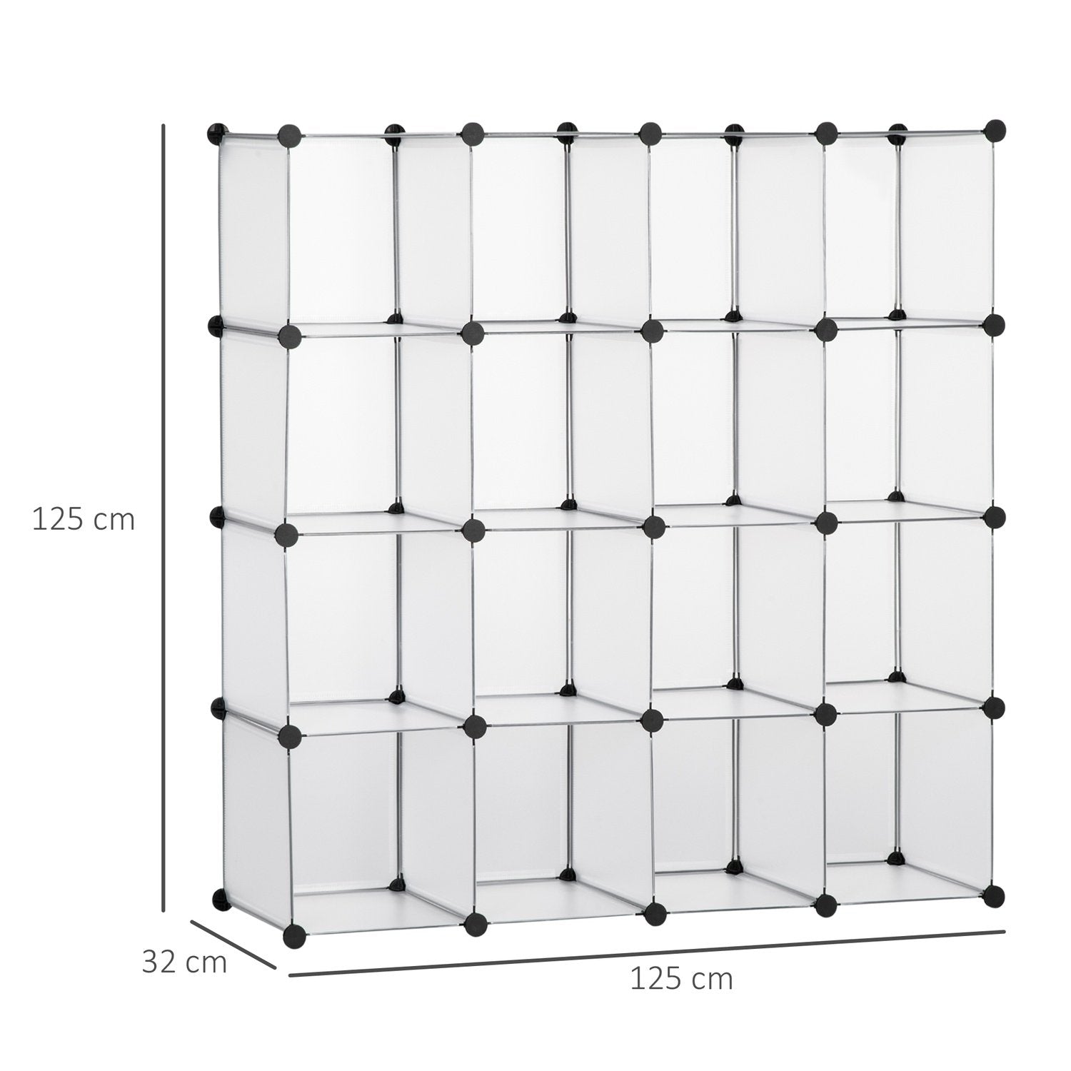 Diy Kubhyllsystem Med 16 Kuber, Förvaringslåda, Plastskåp, Vit, 125X32X125Cm