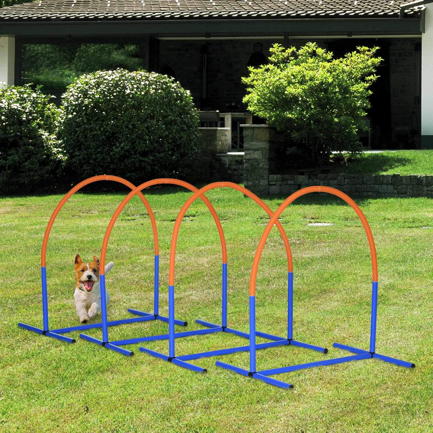 Hundeagility-træningsudstyr, Hundeagility-sæt, 4-delt hundetræningssæt med bæretaske, blå + orange, 88 x 64 x 95 cm