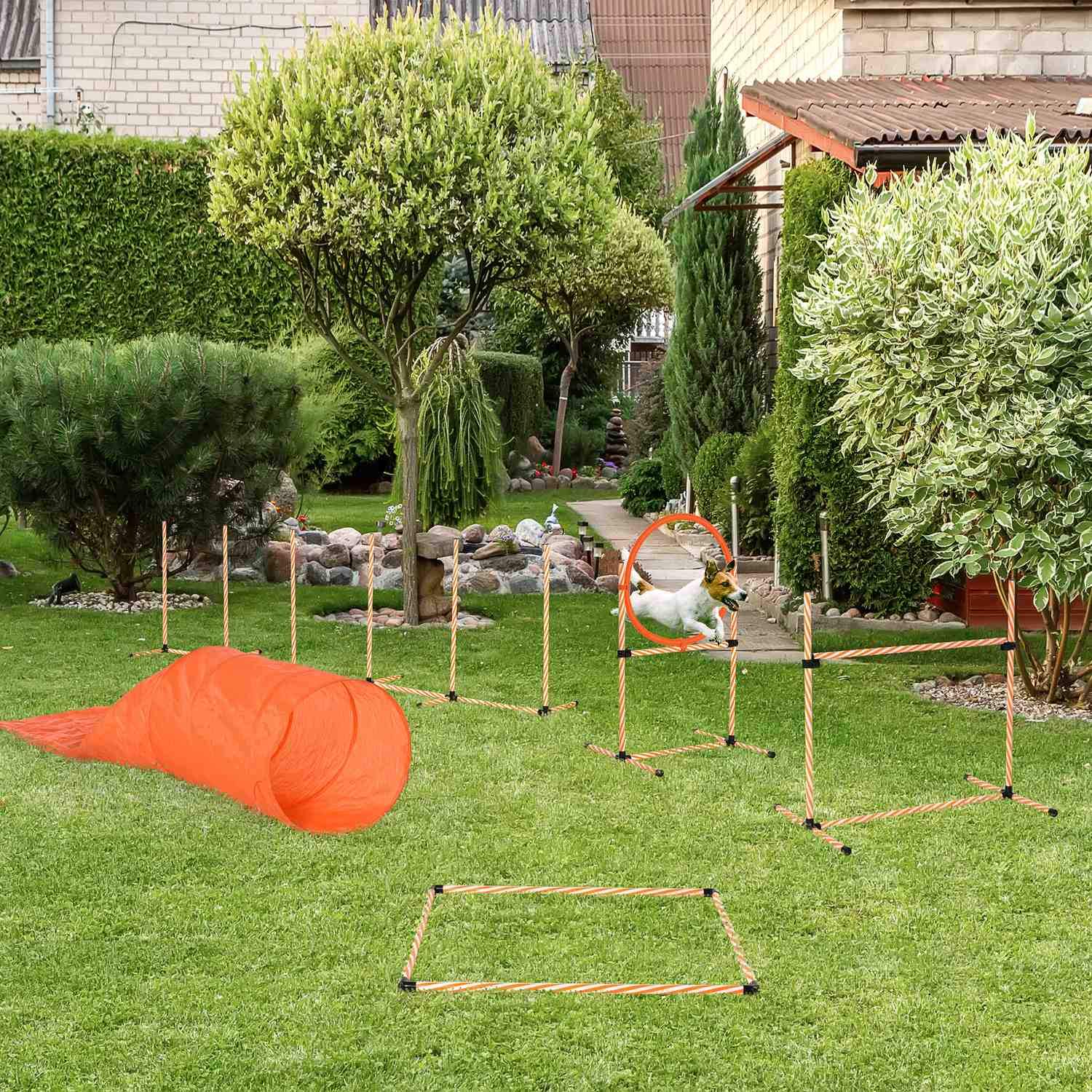 Dog Agility Set Hundträningsset Med Hundtunnelträning För Husdjur Inkluderar Väska Lätt Att Bära Plast Polyester Orange＋Vit