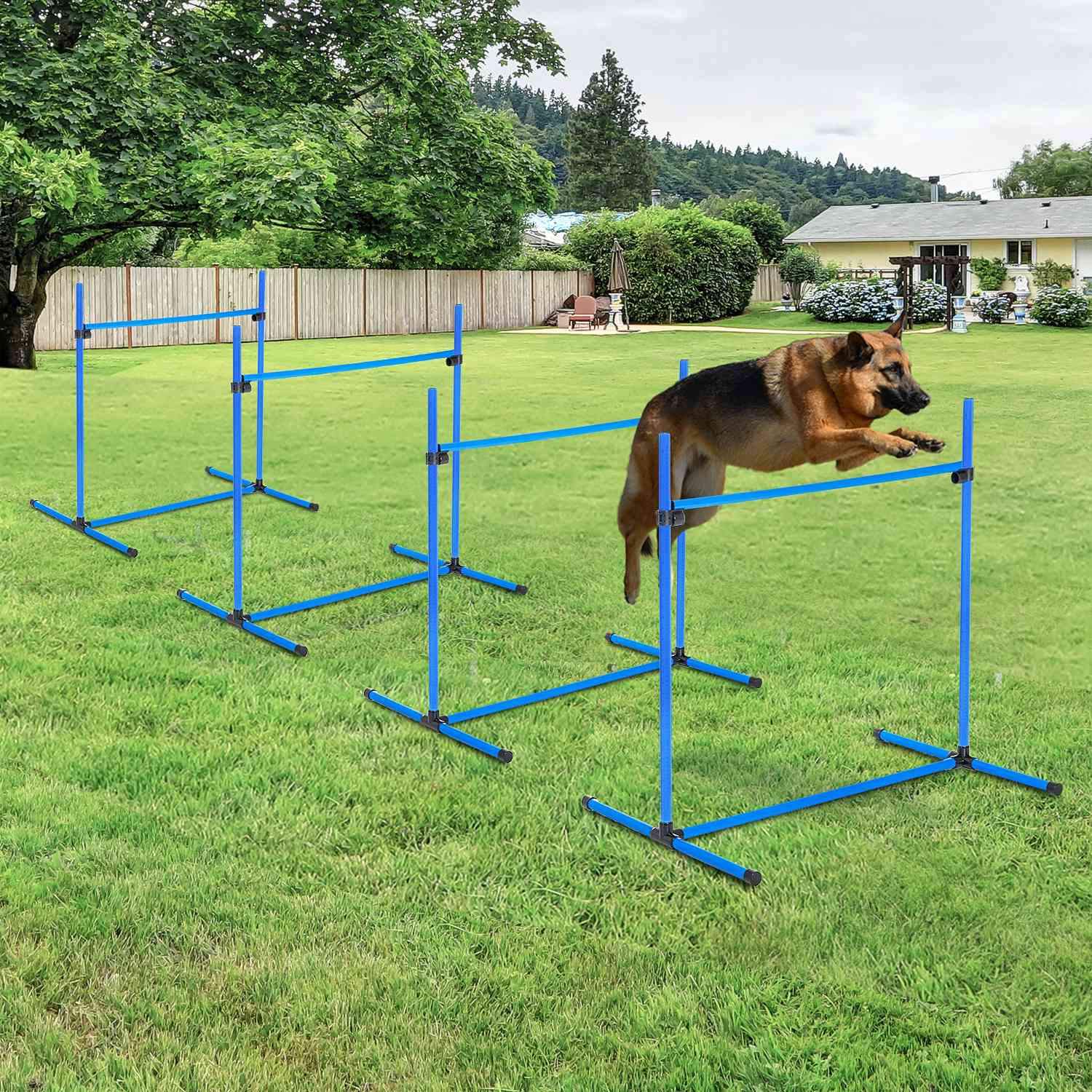 Agility Hedge Sæt Slalom Bars Hundetræningssæt 4 X Hæk, Plast, Blå, 99X65X94Cm