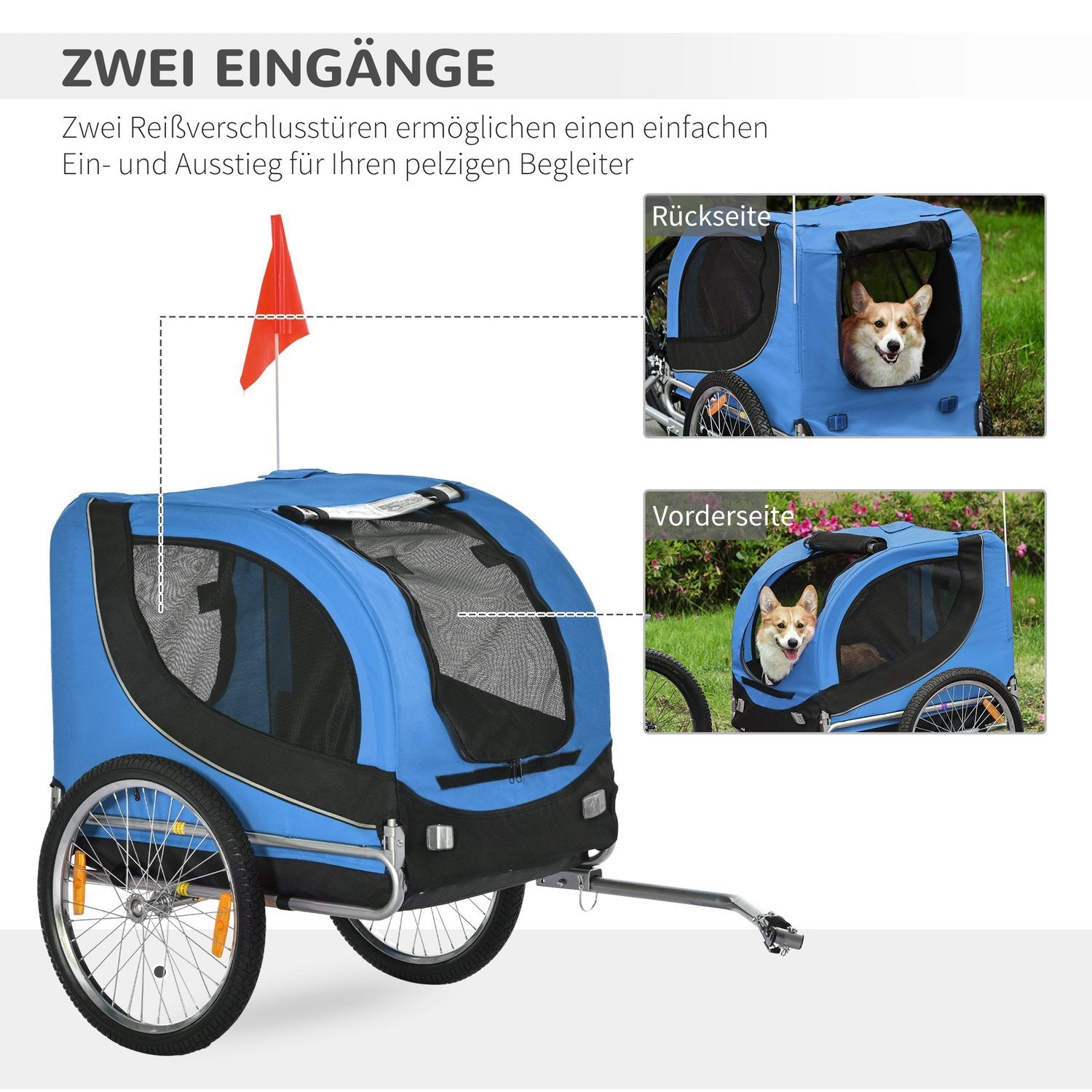 Hundetrailer Cykeltrailer Hundetransport, Hundecykeltrailer, Blå+Sort, 130X73X90Cm