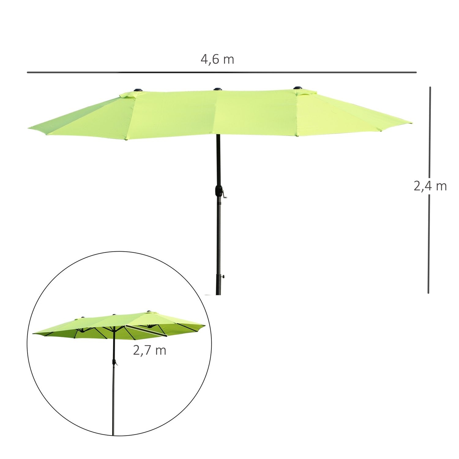 Parasol Have Paraply Market Paraply Dobbelt Parasol Patio Paraply Med Håndsving Grøn Oval 460 X 270 X 240 Cm