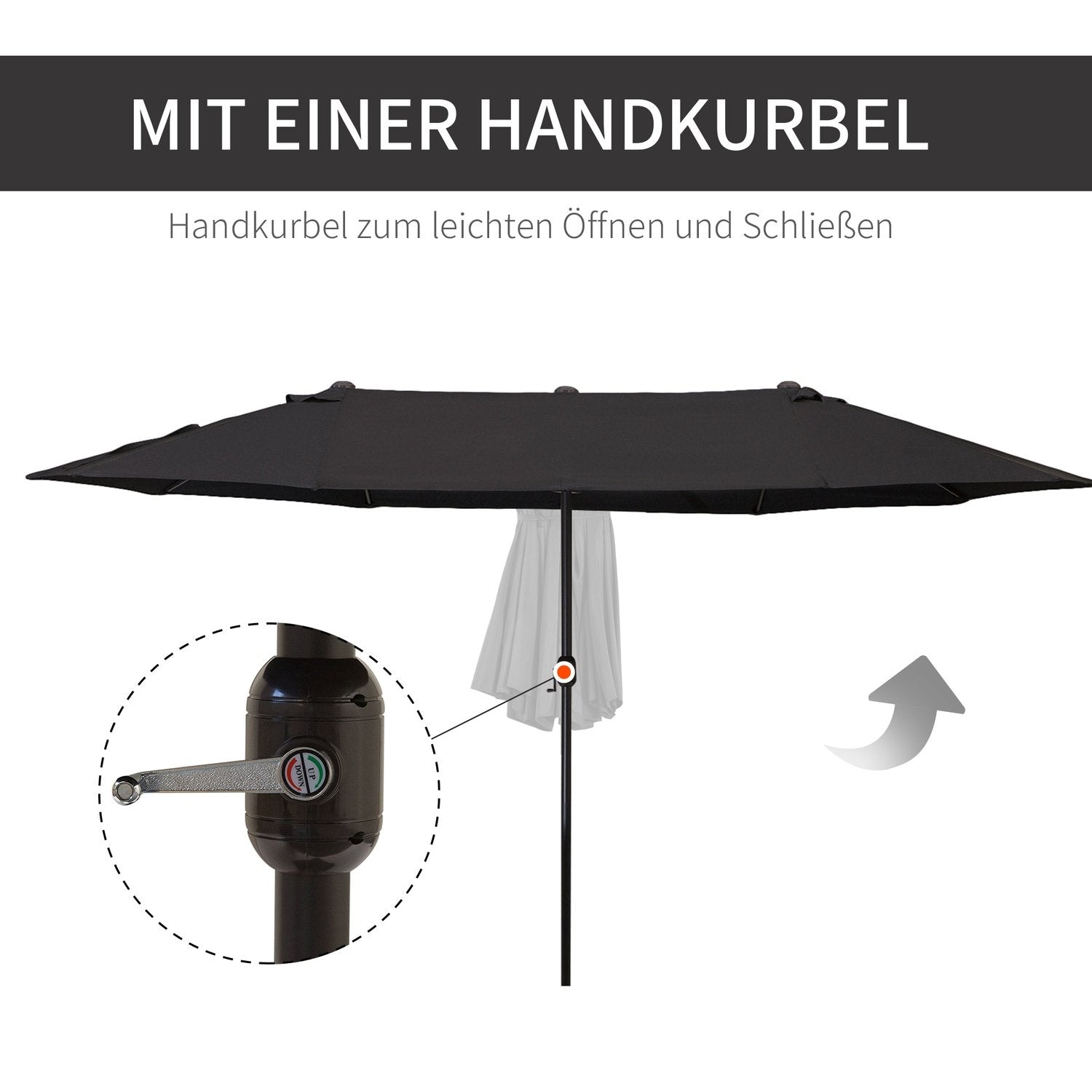 Parasol Have Paraply Market Paraply Dobbelt Parasol Patio Paraply Med Håndsving Sort Oval 460 X 270 X 240 Cm