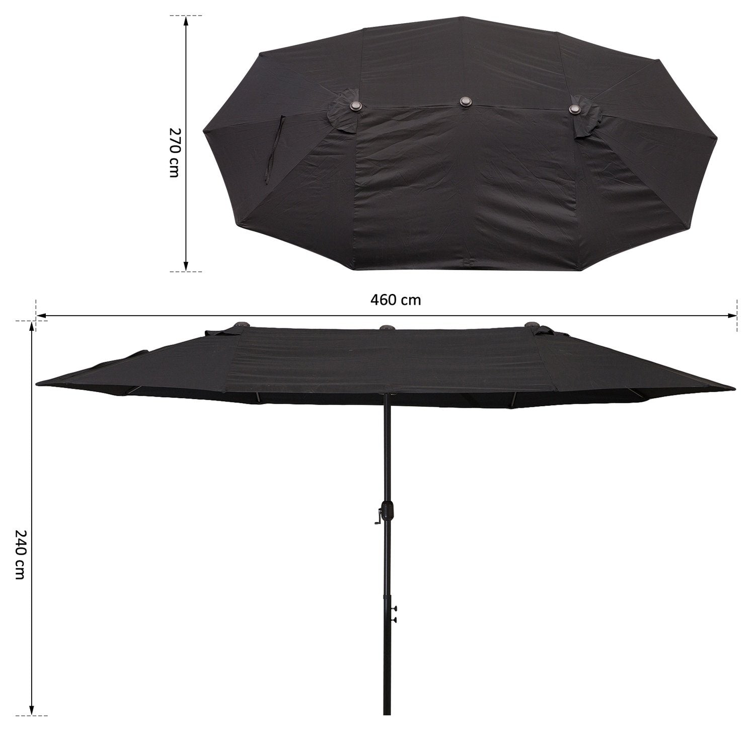 Parasol Have Paraply Market Paraply Dobbelt Parasol Patio Paraply Med Håndsving Sort Oval 460 X 270 X 240 Cm