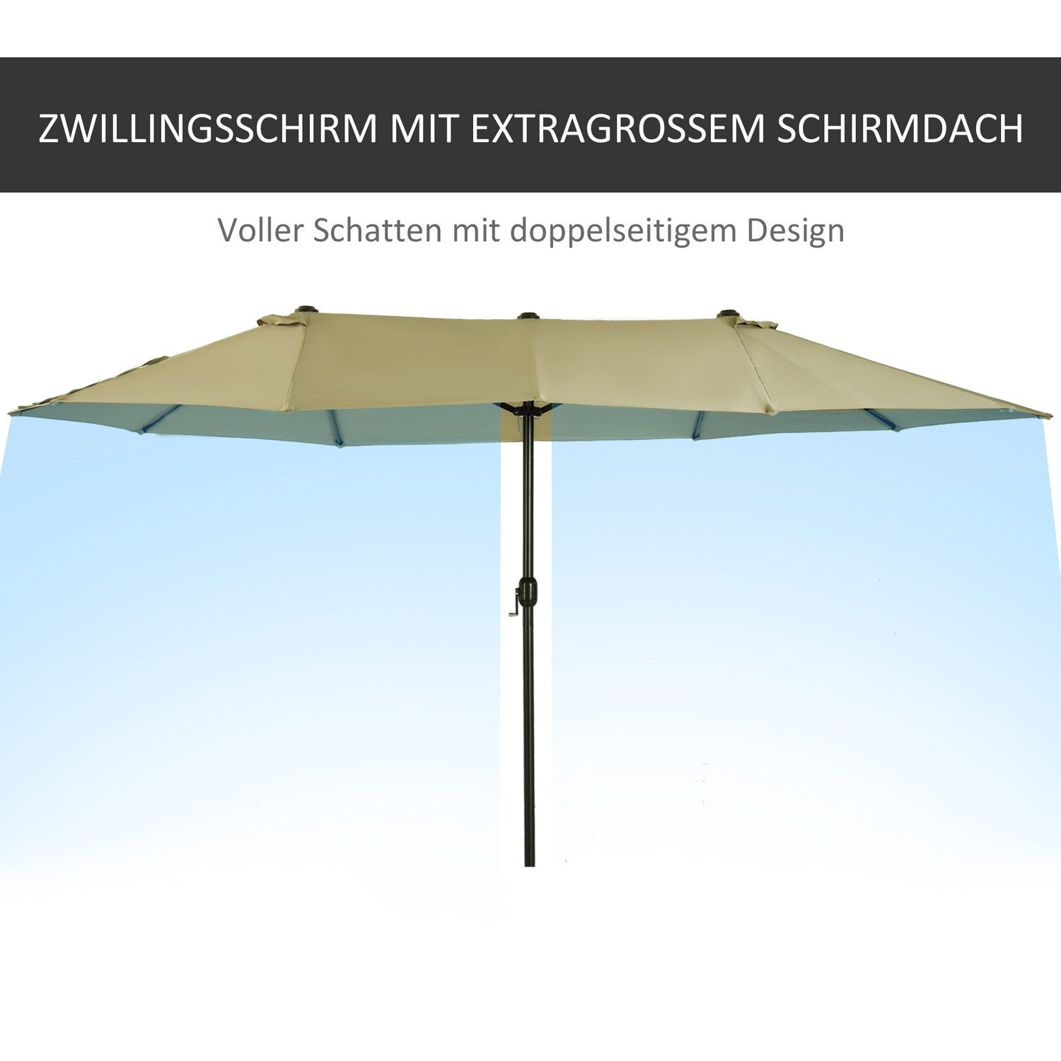 Parasol Market Paraply Dobbelt Parasol Med Håndsving Lys Kaffe Oval 460 X 270 X 240 Cm