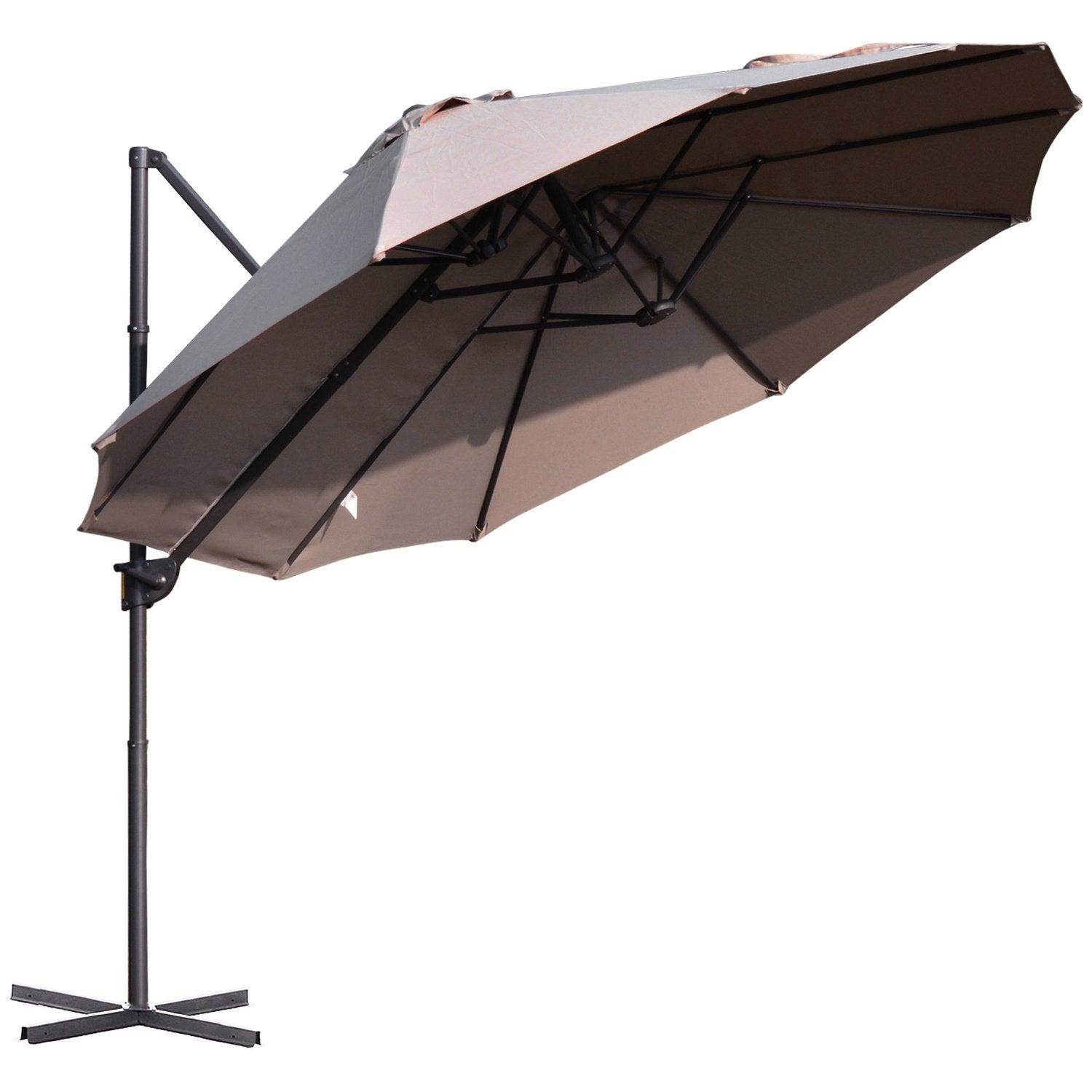 Dobbelt Parasol Cantilever Paraply Dobbelt Paraply Med Håndsving Justerbar Haveparaply Solafskærmning Metal Brun 440 X 270 X 250 Cm