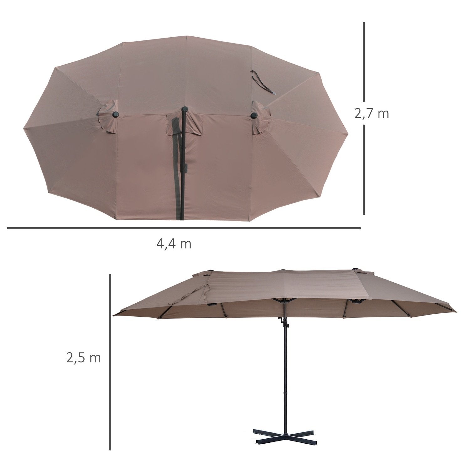 Dobbelt Parasol Cantilever Paraply Dobbelt Paraply Med Håndsving Justerbar Haveparaply Solafskærmning Metal Brun 440 X 270 X 250 Cm