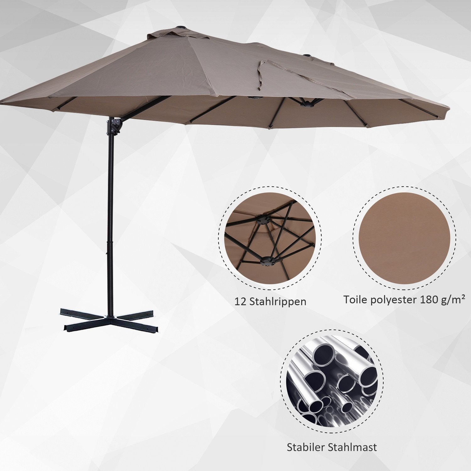 Dobbelt Parasol Cantilever Paraply Dobbelt Paraply Med Håndsving Justerbar Haveparaply Solafskærmning Metal Brun 440 X 270 X 250 Cm