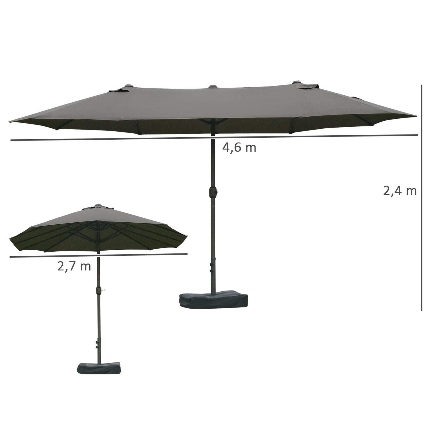 Parasol Have Paraply Market Paraply Dobbelt Parasol Patio Paraply Med Paraply Stand Håndsving Mørkegrå Oval 460 X 270 X 240 Cm