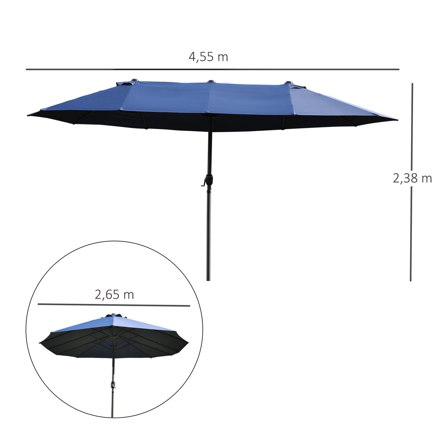 Parasol Have Paraply Market Paraply Dobbelt Parasol Patio Paraply Med Håndsving Blå Oval 460 X 270 X 240 Cm