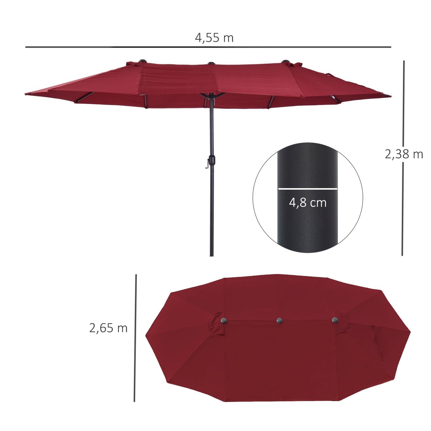 Parasol Have Paraply Market Paraply Dobbelt Parasol Patio Paraply Med Håndsving Vin Rød Oval 460 X 270 X 240 Cm