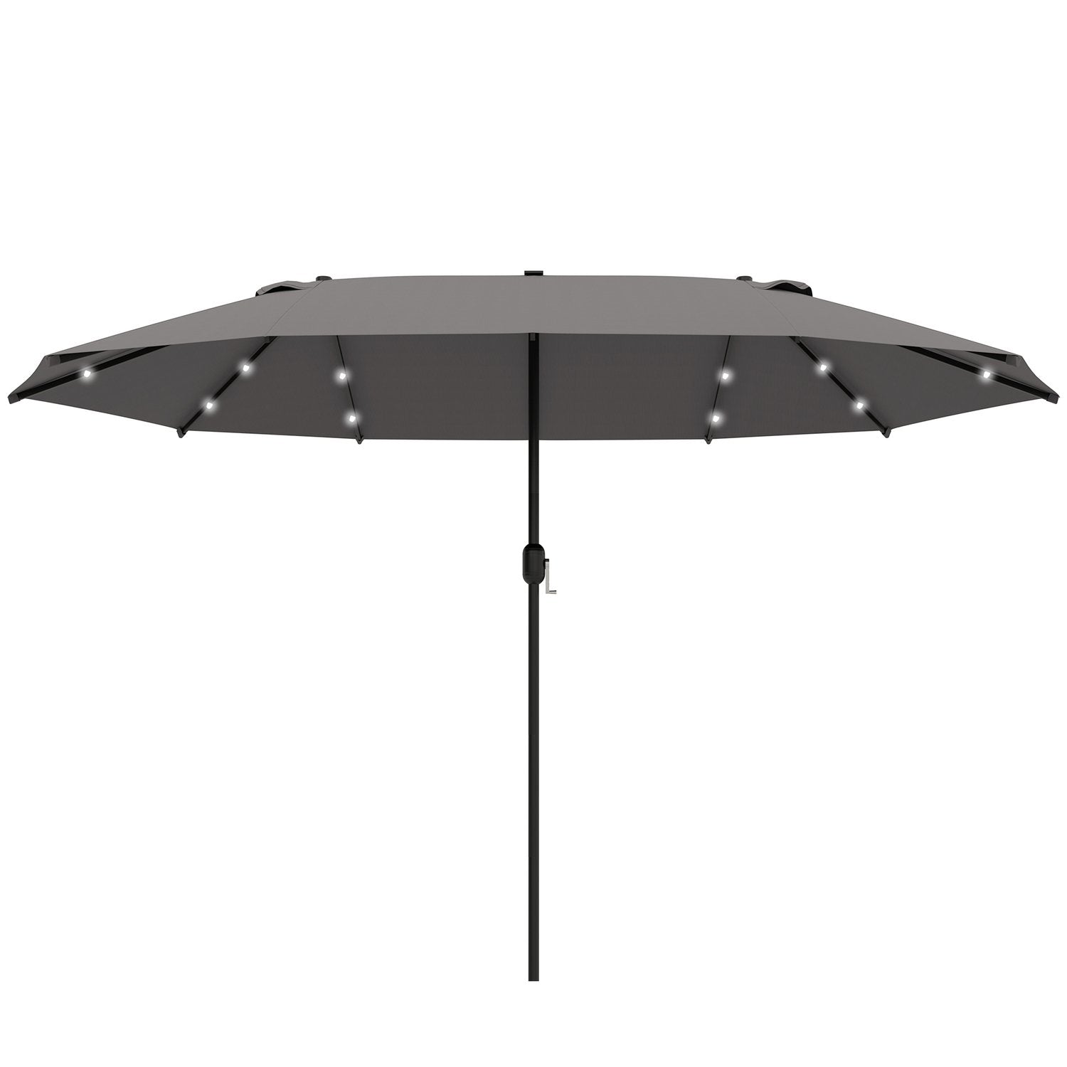 Led Dobbelt Parasol Stor haveparaply 440X260Cm, Håndsving, Oval, Metal, Mørkegrå