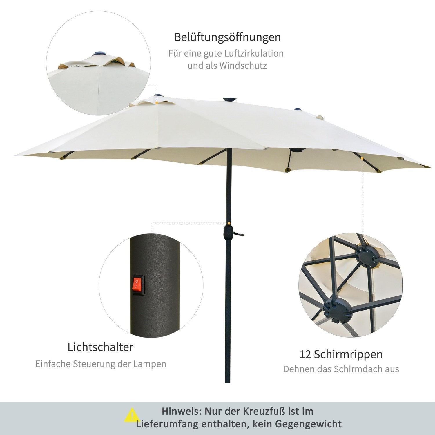 Parasol Med Link Dobbelt Parasol 440 X 260 Cm Haveparaply Markedsparaply Stor gårdhave Parasol Med Håndsving Oval Metal Cremehvid