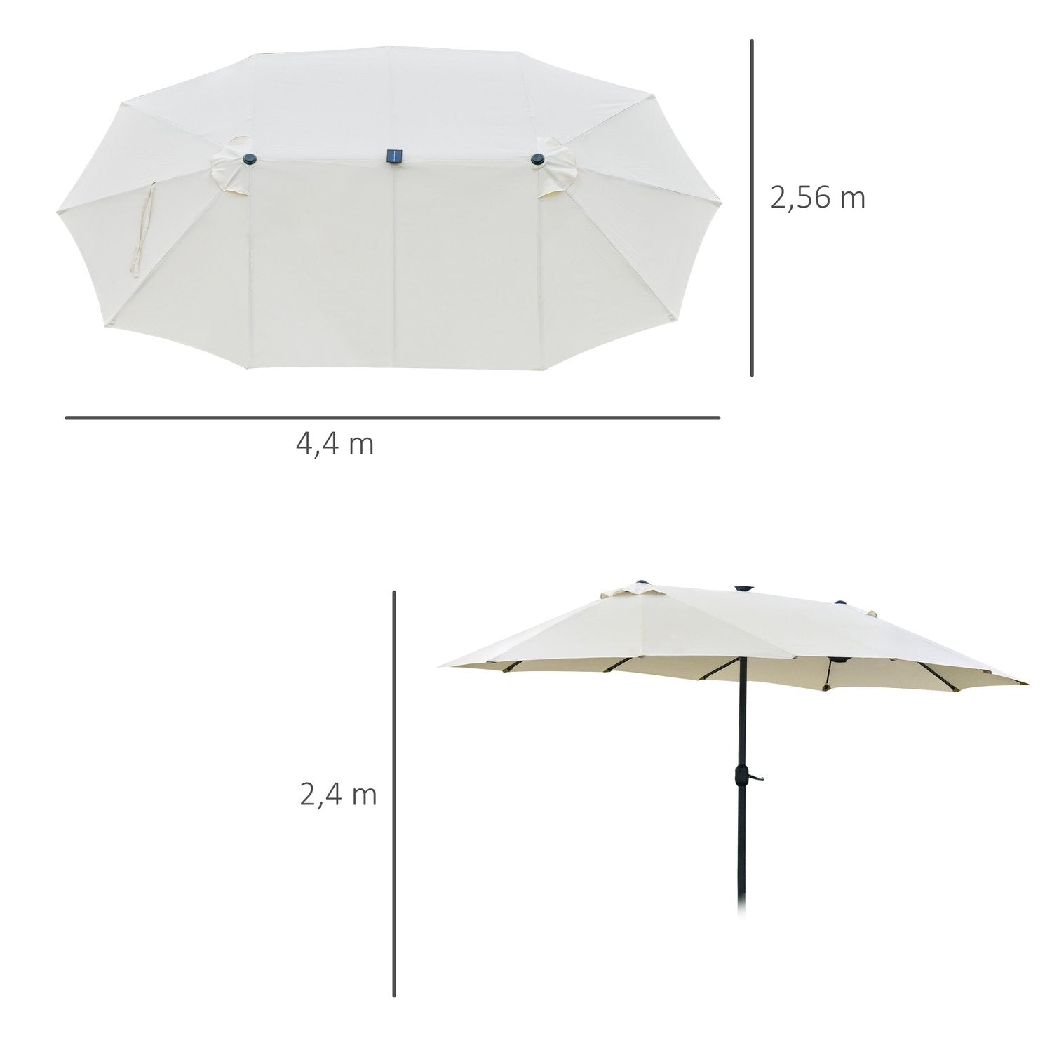 Parasol Med Link Dobbelt Parasol 440 X 260 Cm Haveparaply Markedsparaply Stor gårdhave Parasol Med Håndsving Oval Metal Cremehvid