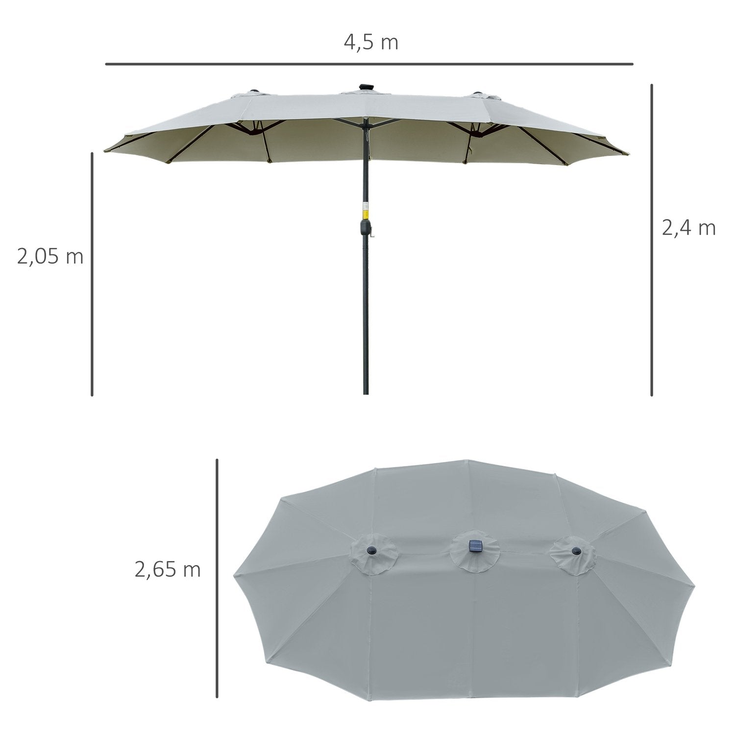 Parasoll Med Led Solar 4,5 M Dubbelparasoll Trädgårdsparaply Market Paraply Patio Paraply Oval Ljusgrå + Svart