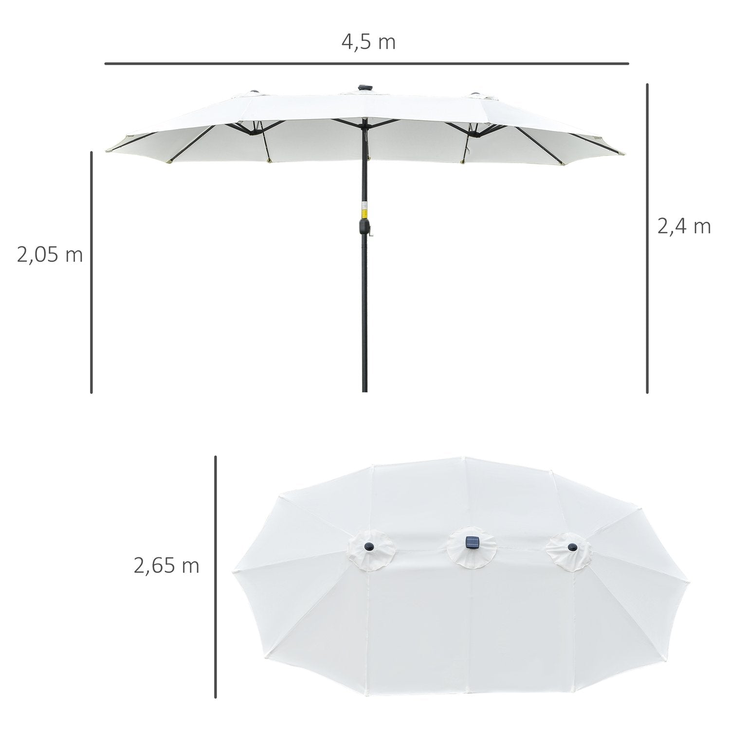 Parasol Med Led Solar 4,5 M Dobbelt Parasol Have Parasol Market Paraply Terrasse Paraply Oval Sort + Creme Hvid