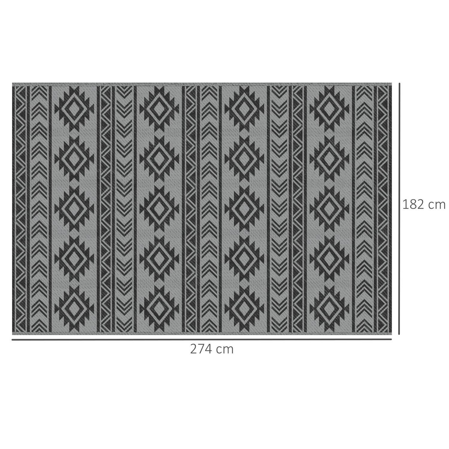 Udendørs tæppe Vandtæt plastik tæppe altan tæppe med dobbeltsidet design terrasse Sort+Grå 182X274Cm