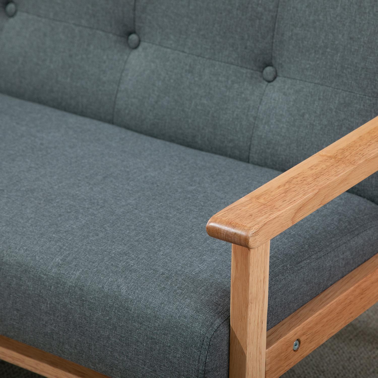 Dobbelt sofabetræk Loveseat, kompakt design, 2-personers, stofsofa, 2-personers, hør &amp; gummitræ, Grå, 115X66,5X73Cm