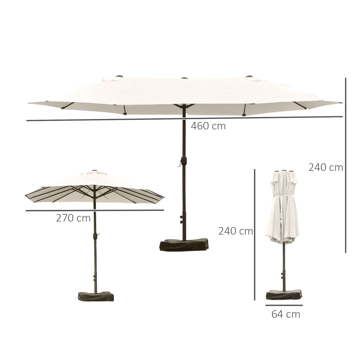 Dobbelt Paraply Oval Håndsving Cremehvid 460X270X240Cm Stander