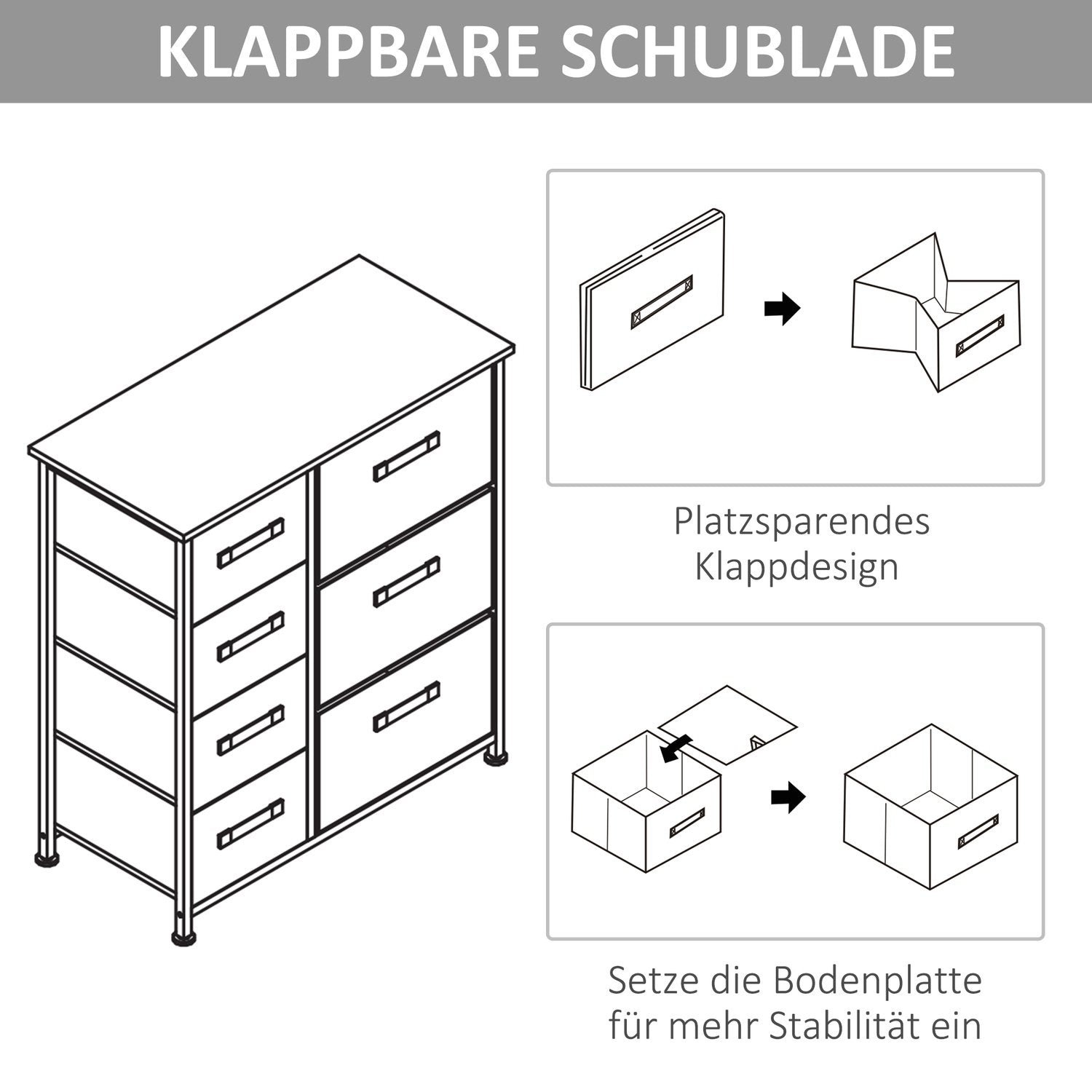 Skuffeskab Praktisk opbevaringsskab med 7 foldestofskuffer, ikke-vævet stof, pladsbesparende, grå, 63,5X30X71Cm