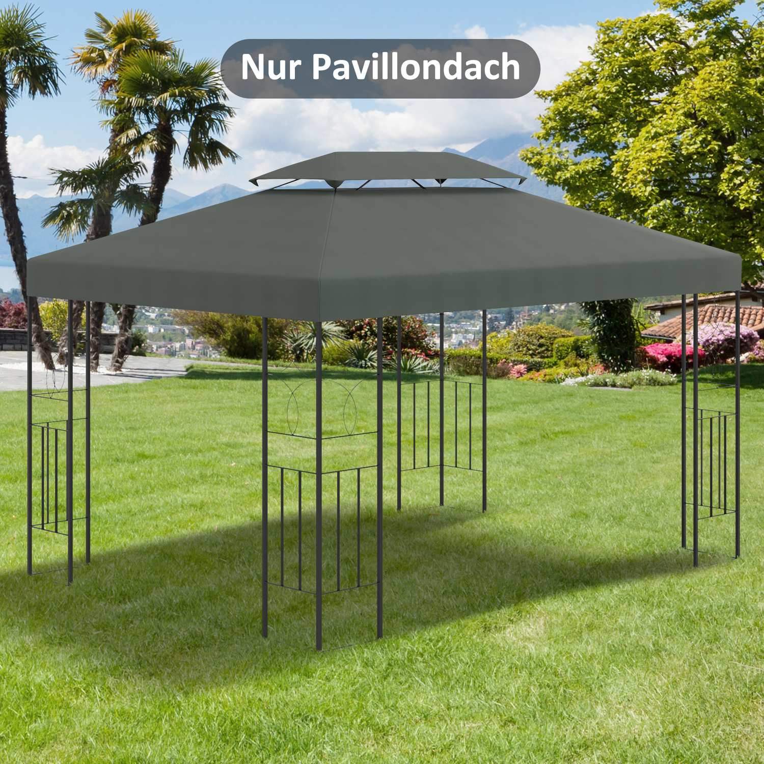 Udskiftningstag Gazebo Tag Til Metal Gazebo Havepavillon Festtelt Havetelt Polyester 3X4M Mørkegrå