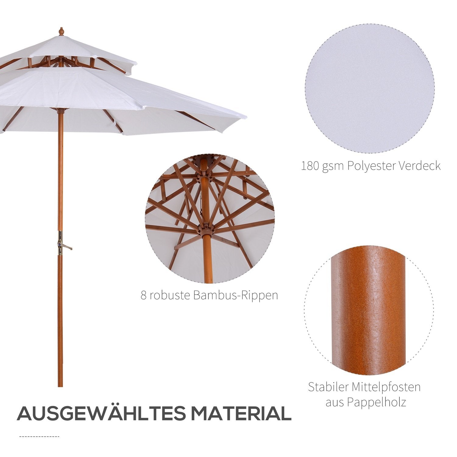 Parasol Træ Parasol Have Paraply Med Dobbelttag Balkon Paraply Creme