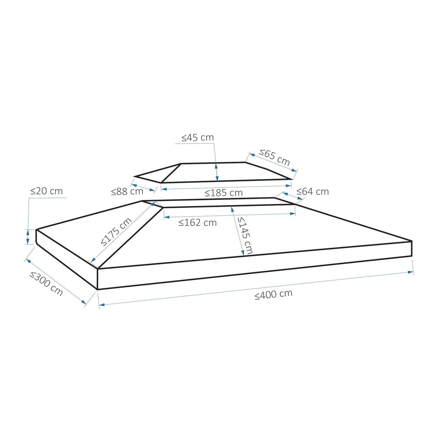 Udskiftning af tagpavillontag til havepavillon, polyester, 3X4M, lysegrå