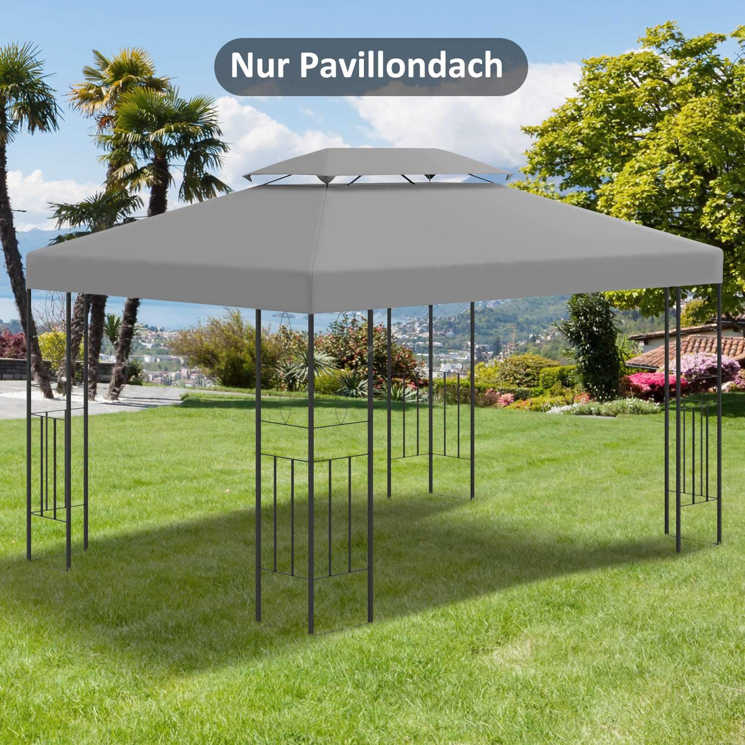 Udskiftning af tagpavillontag til havepavillon, polyester, 3X4M, lysegrå