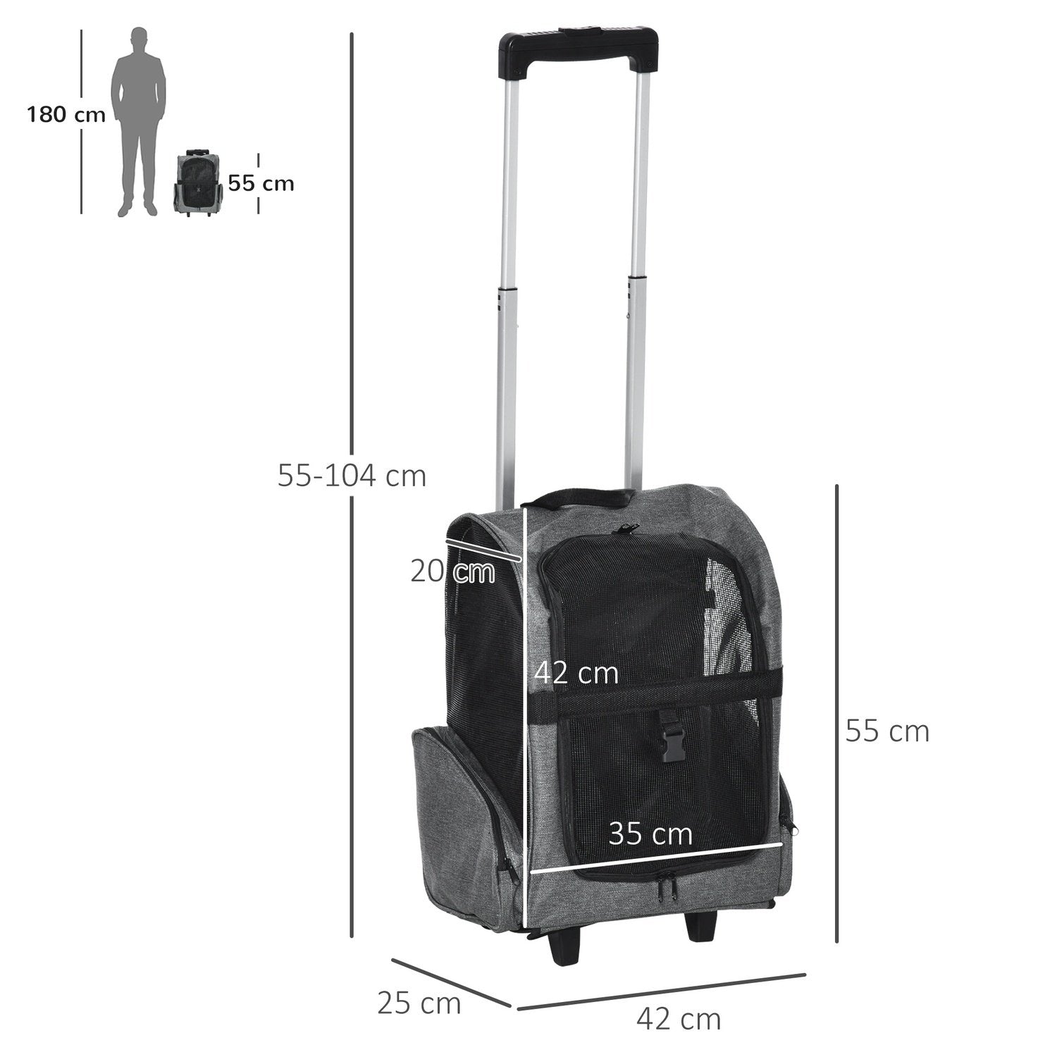 Dog Trolley 2-I-1 Bärare Och Ryggsäck För Djur För Djur, Andningsbart Oxford-Tyg, Med Dörr Och Fönster