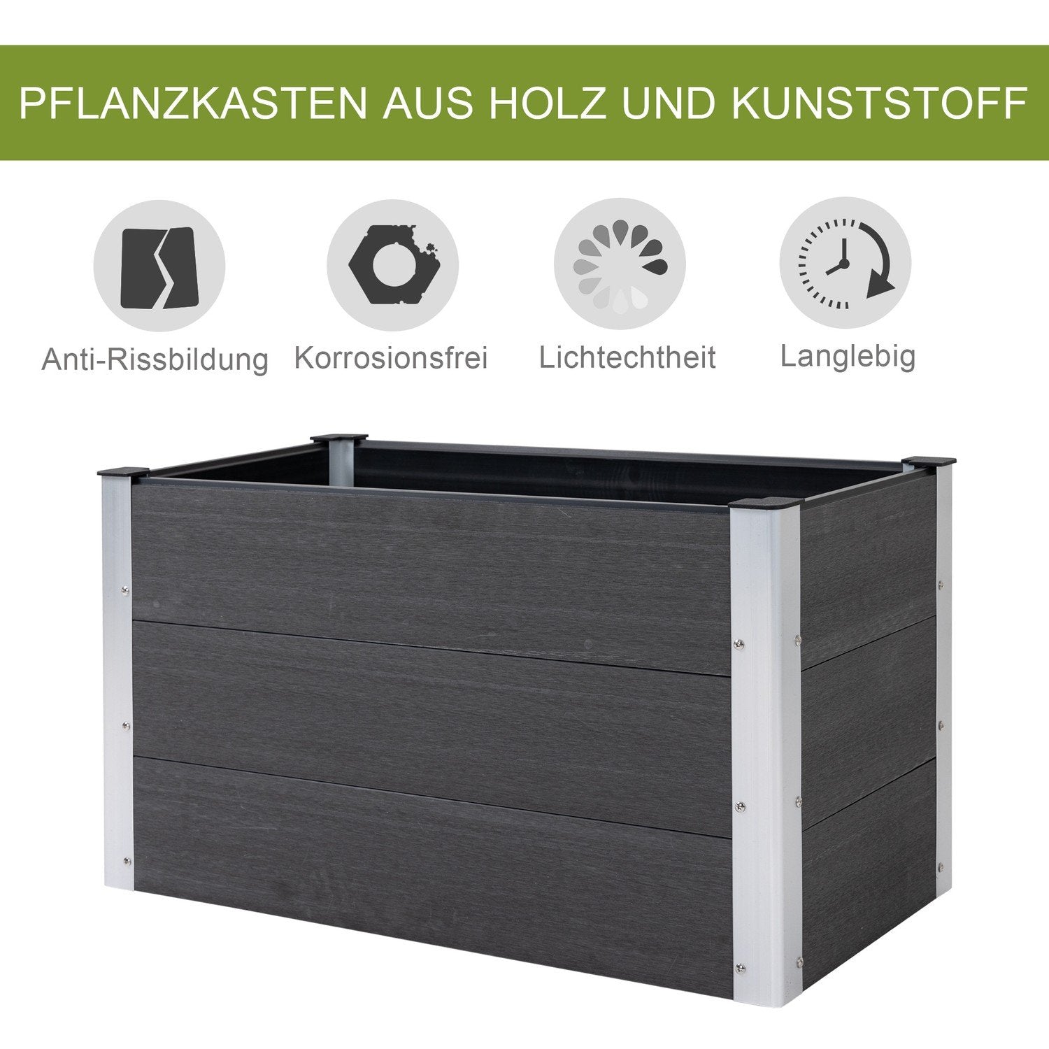 Højbed vejrbestandig plantekasse lavet af wpc + aluminium, uden bund, grå, 100X50X50Cm