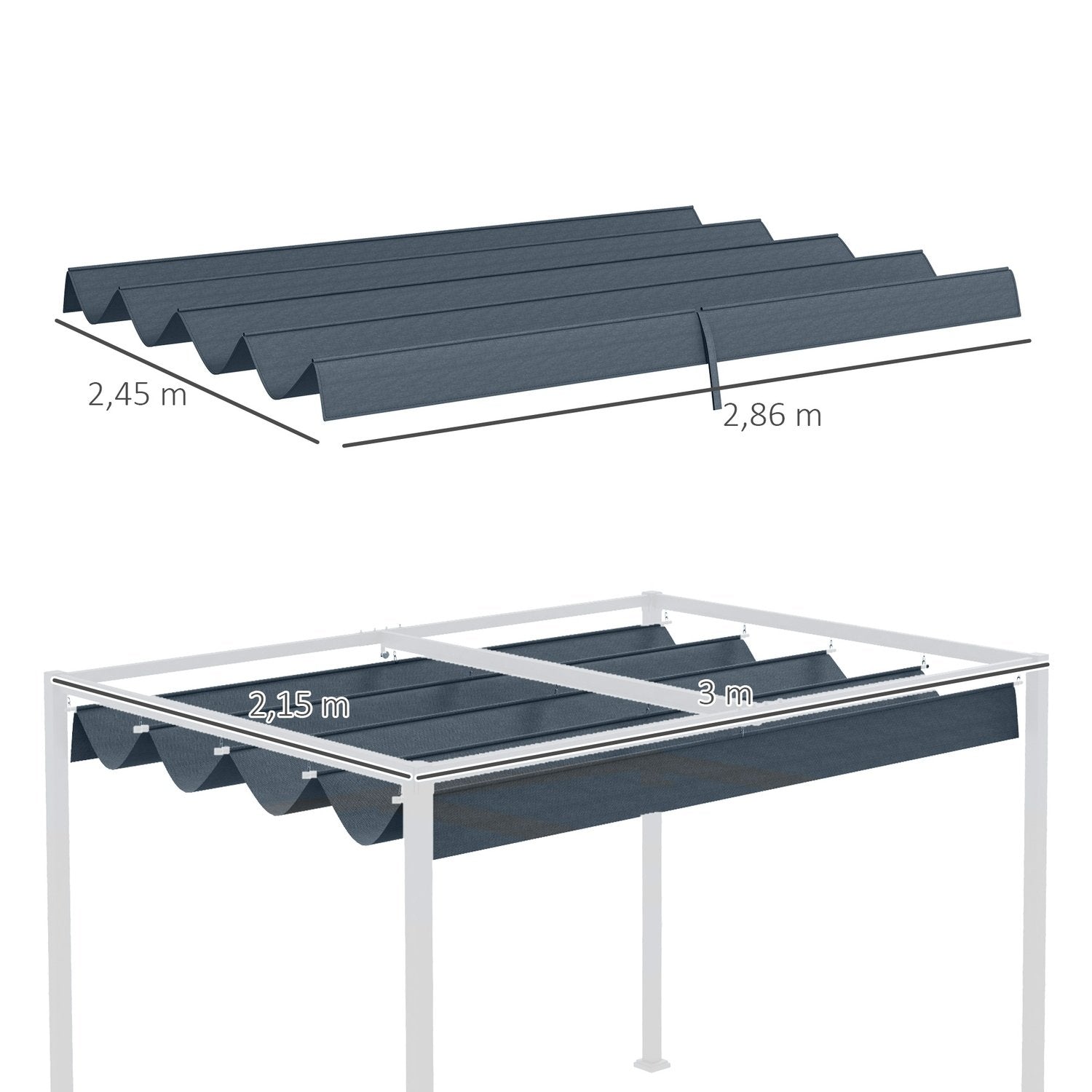 Udskiftning Pergola Tag Ca. 3 X 2,5M Pergola Beskyttelse Cover Pergola Tag Med UV Beskyttelse Til 3 X 2,15M Mørkegrå.